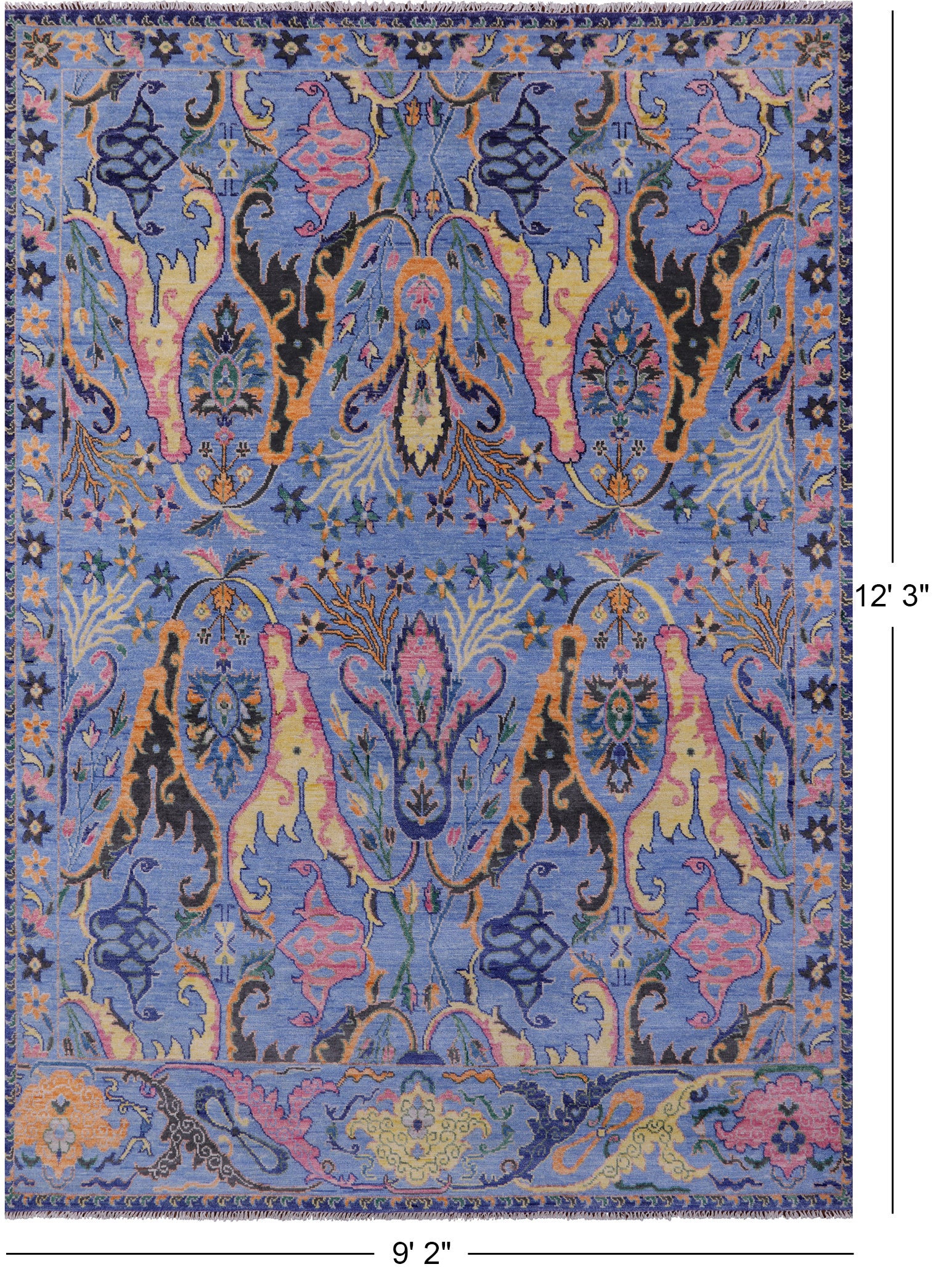 Blue Turkish Oushak Hand Knotted Wool Rug - 9' 2" X 12' 3" - Golden Nile