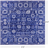 Blue Square Turkish Oushak Hand Knotted Wool Rug - 9' 3" X 9' 2" - Golden Nile
