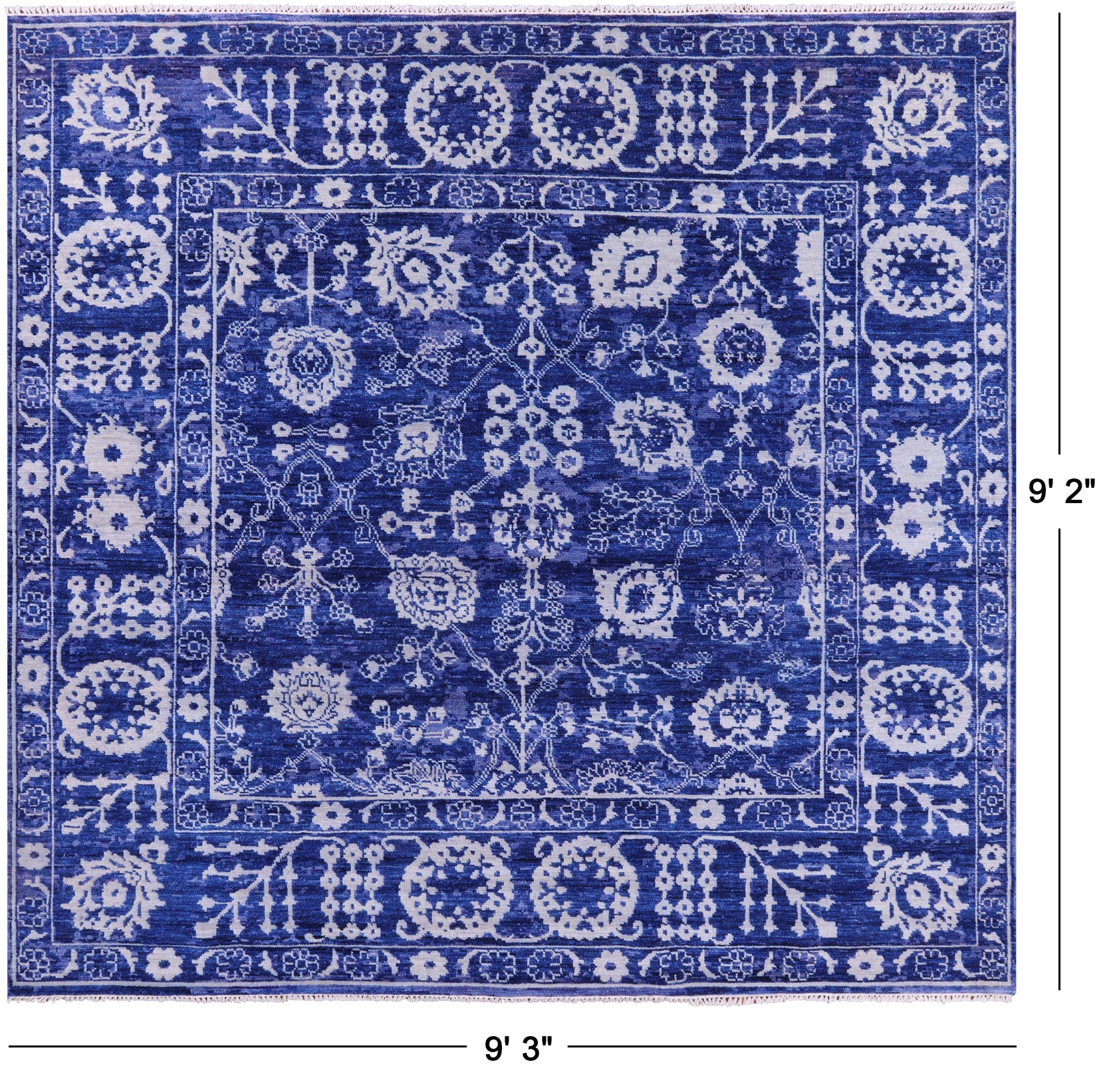 Blue Square Turkish Oushak Hand Knotted Wool Rug - 9' 3" X 9' 2" - Golden Nile
