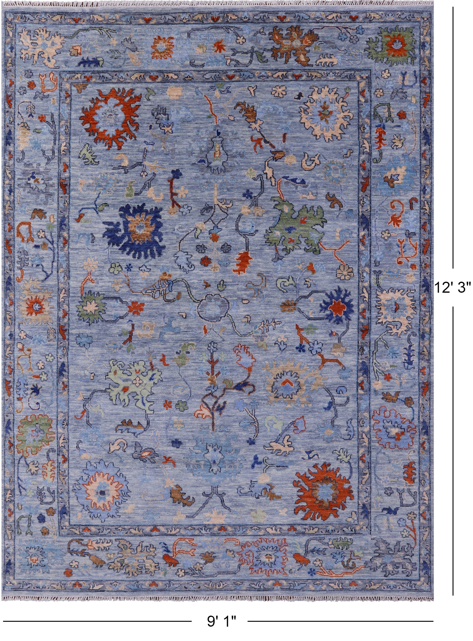 Blue Turkish Oushak Handmade Wool Rug - 9' 1" X 12' 3" - Golden Nile