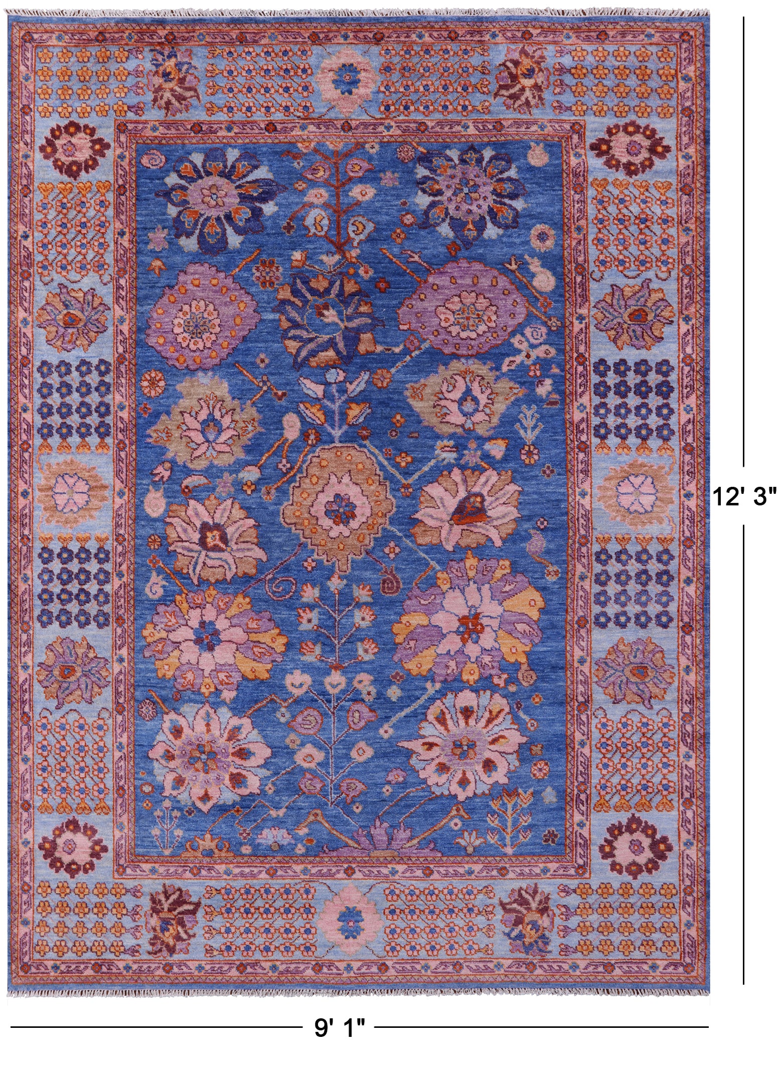 Blue Turkish Oushak Handmade Wool Rug - 9' 1" X 12' 3" - Golden Nile