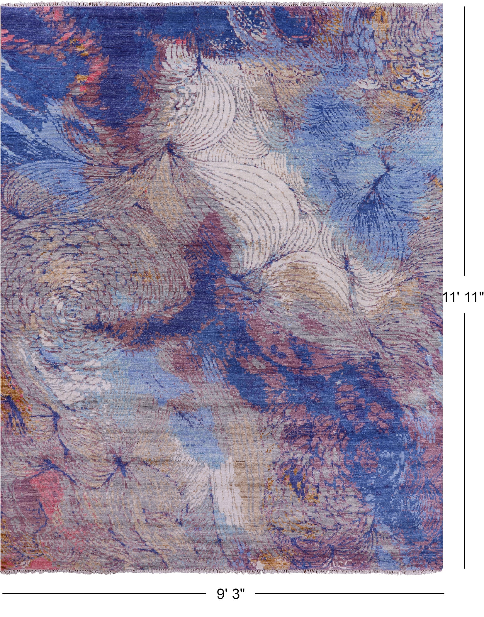 Abstract Contemporary Handmade Wool Rug - 9' 3" X 11' 11" - Golden Nile