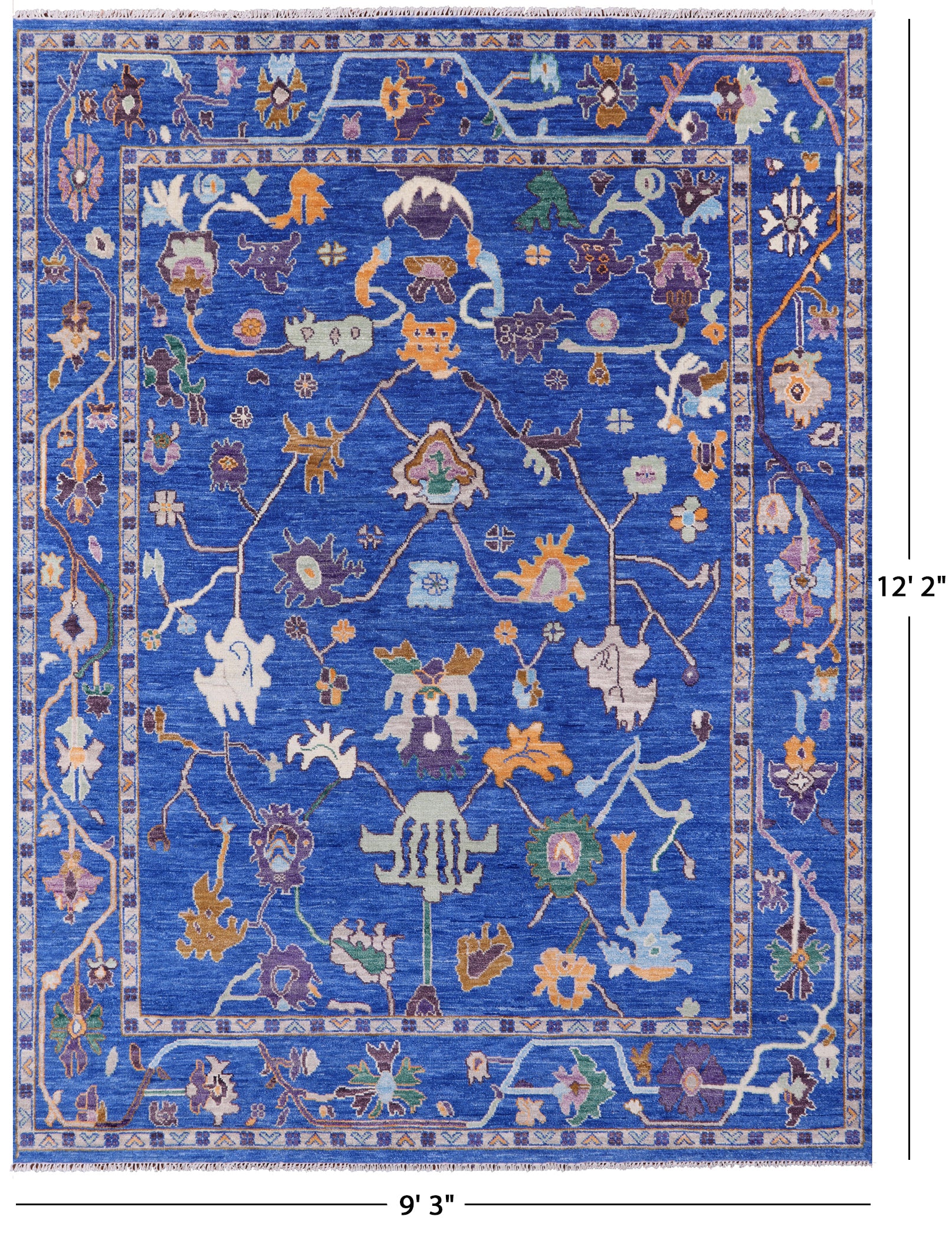 Blue Turkish Oushak Hand Knotted Wool Rug - 9' 3" X 12' 2" - Golden Nile