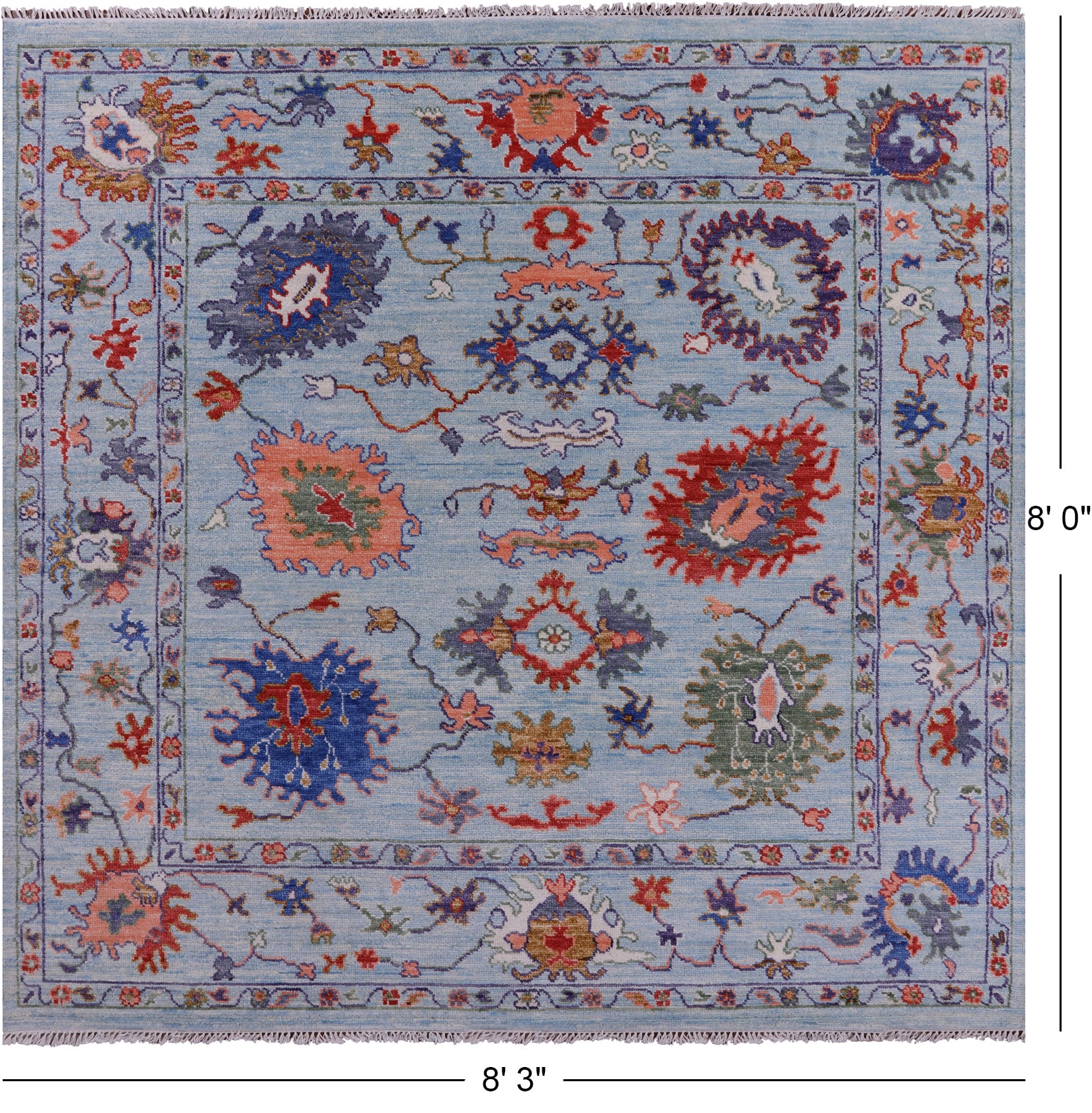 Blue Square Turkish Oushak Hand Knotted Wool Rug - 8' 3" X 8' 0" - Golden Nile