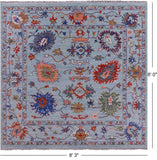Blue Square Turkish Oushak Hand Knotted Wool Rug - 8' 3" X 8' 0" - Golden Nile