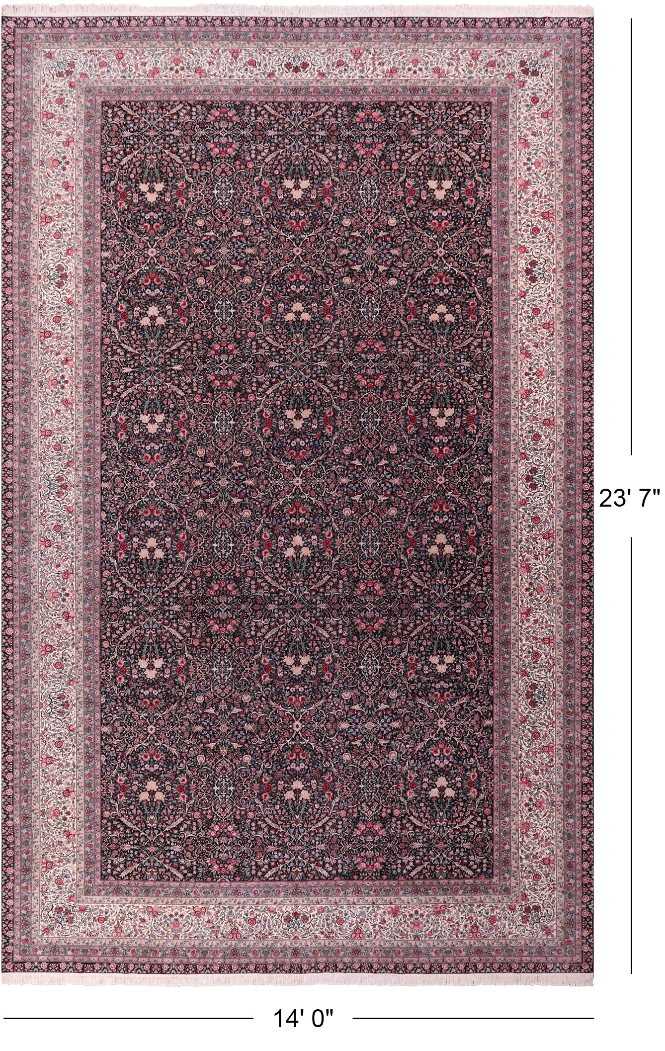 Black Persian Kerman Hand Knotted Wool Rug - 14' 0" X 23' 7" - Golden Nile