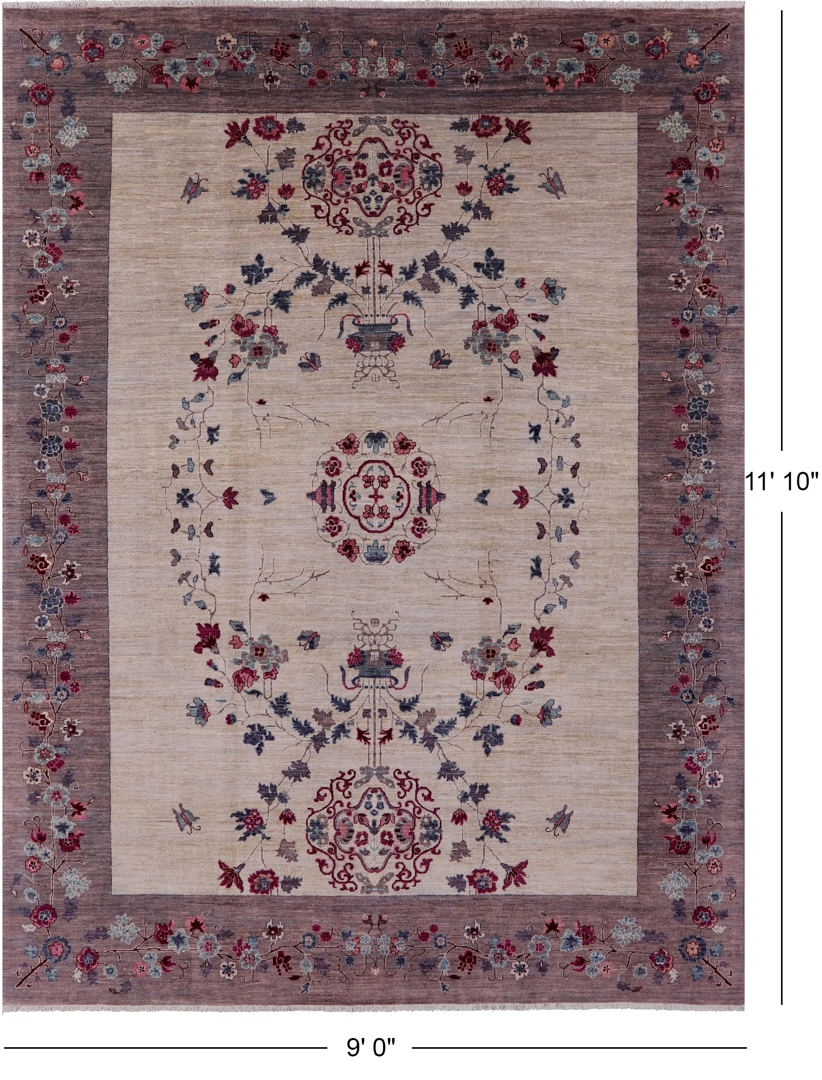 Ivory William Morris Handmade Wool Rug - 9' 0" X 11' 10" - Golden Nile