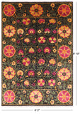 Black William Morris Handmade Wool Rug - 6' 2" X 8' 10" - Golden Nile