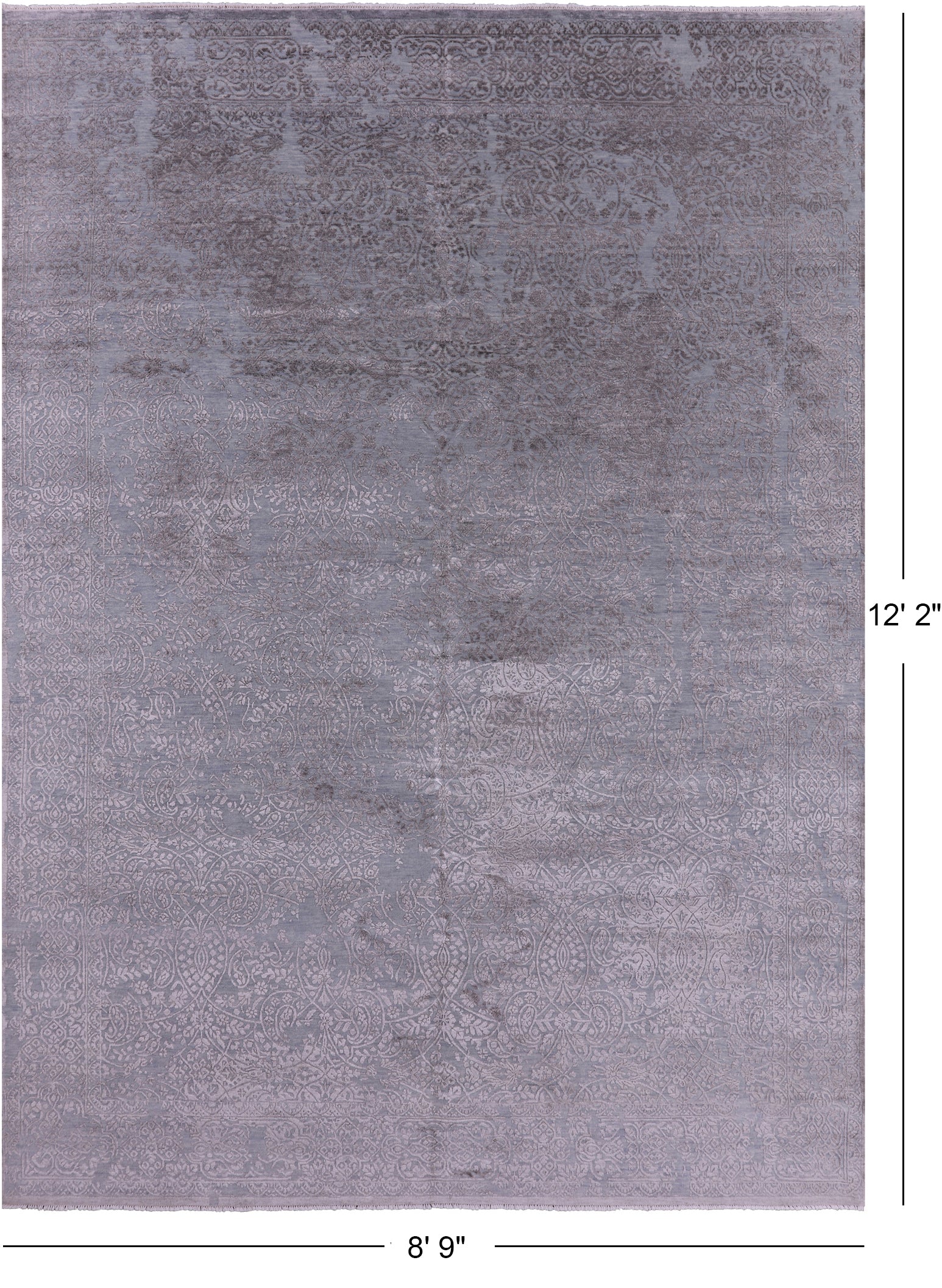 Grey Abstract Modern Hand Knotted Wool & Silk Rug - 8' 9" X 12' 2" - Golden Nile