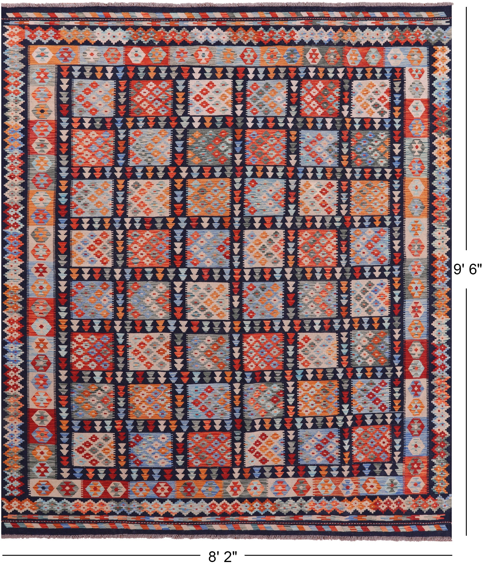 Reversible Kilim Flat Weave Wool On Wool Rug - 8' 2" X 9' 6" - Golden Nile