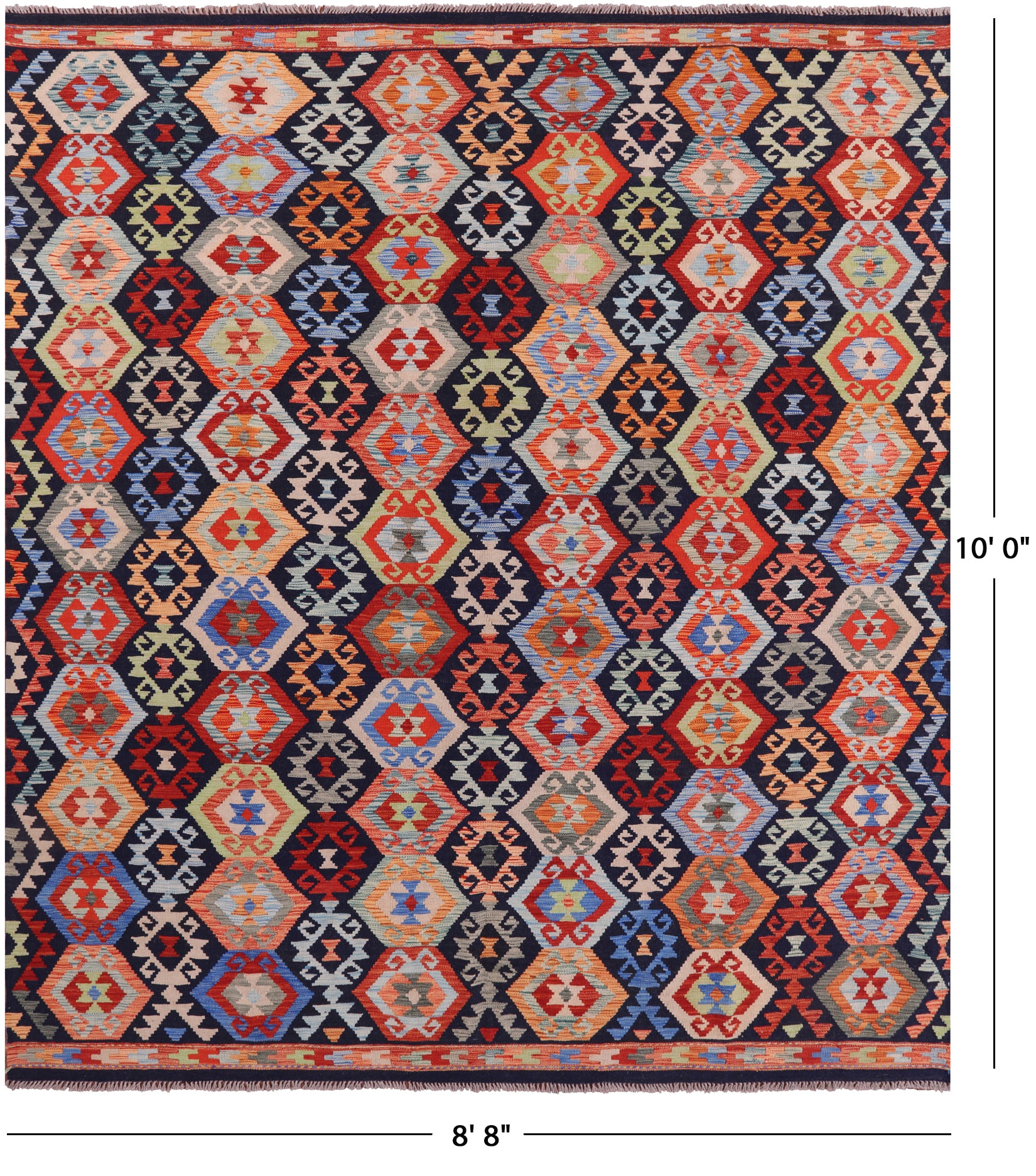 Reversible Kilim Flat Weave Wool On Wool Rug - 8' 8" X10' 0" - Golden Nile