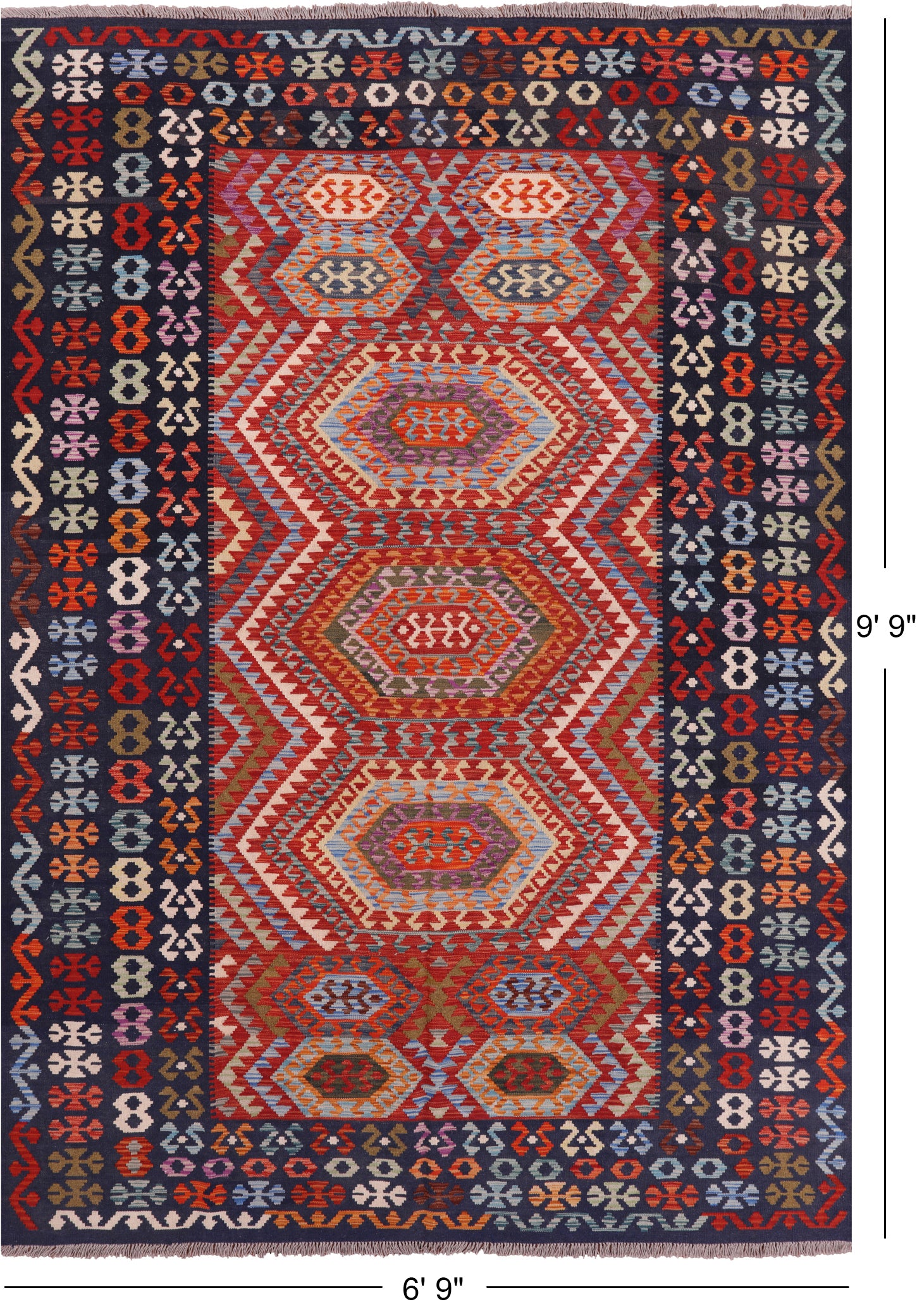 Reversible Kilim Flat Weave Wool On Wool Rug - 6' 9 X 9' 9" - Golden Nile