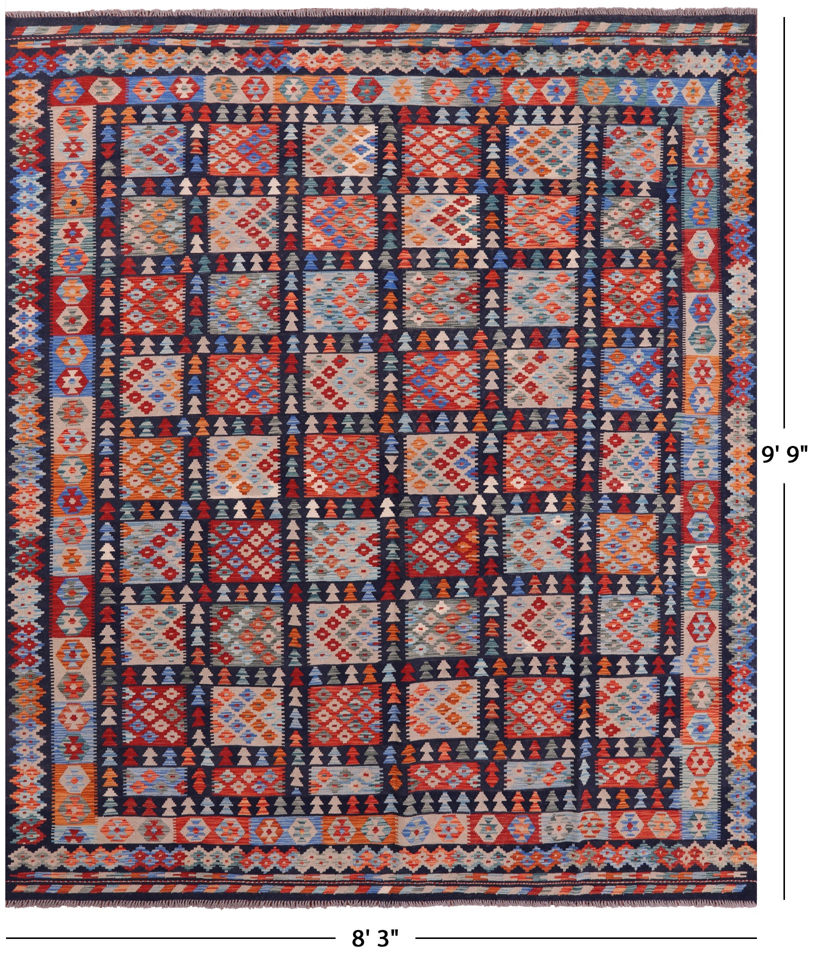 Reversible Kilim Flat Weave Wool on Wool Rug - 8' 3" X 9' 9" - Golden Nile