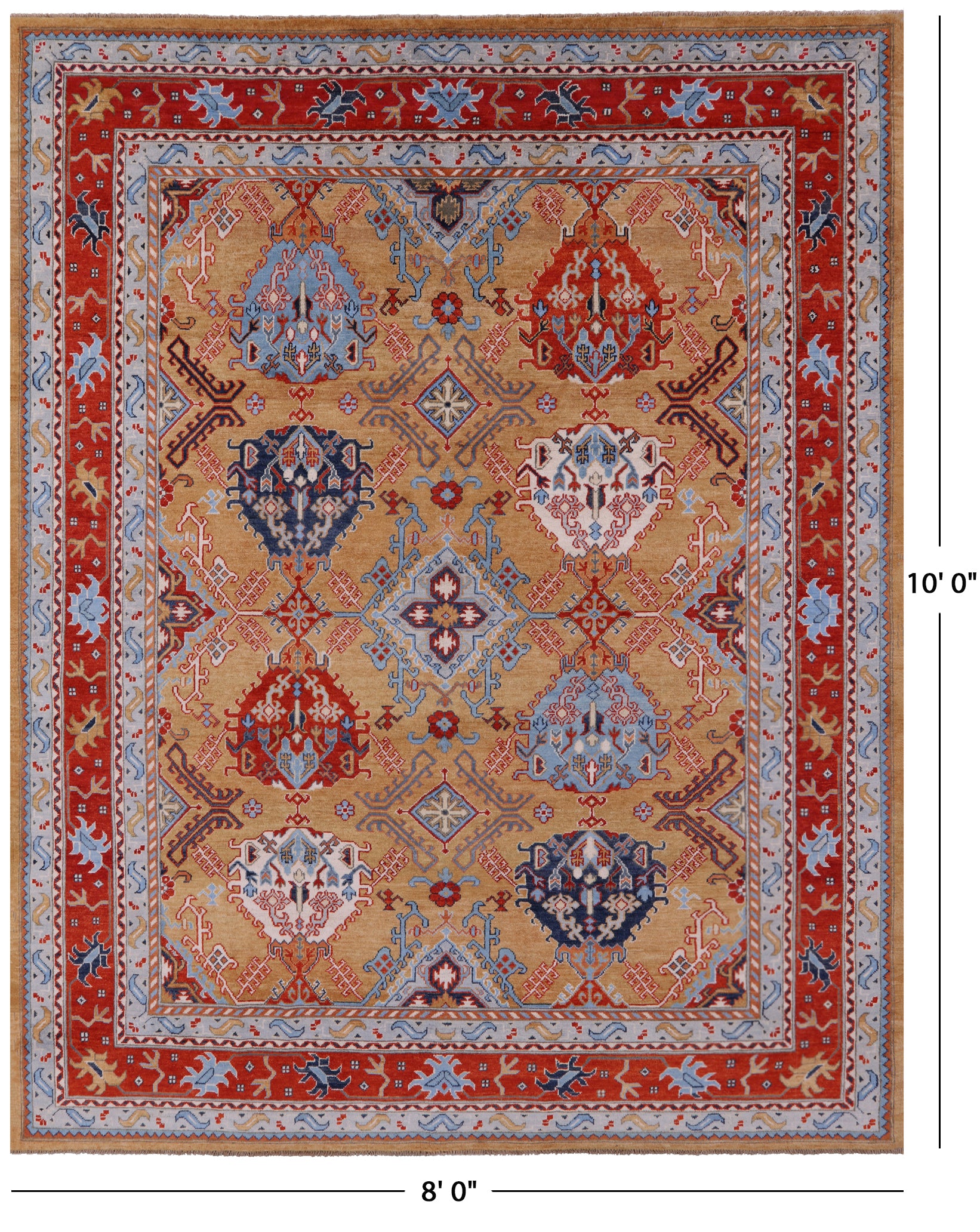 Super Kazak Hand Knotted Wool Rug - 8' 0" X 10' 0" - Golden Nile
