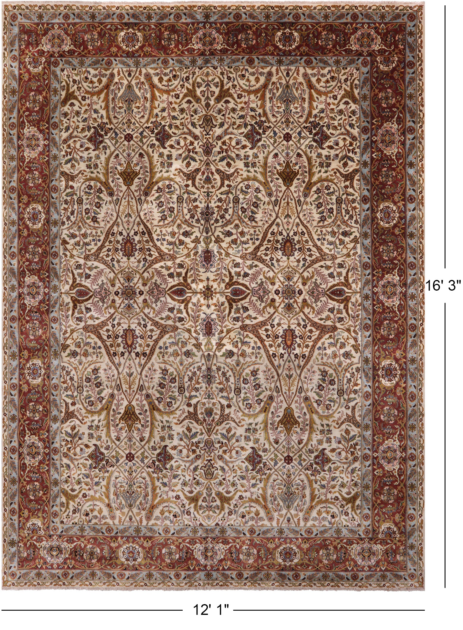 Ivory Persian Tabriz Hand Knotted Wool Rug - 12' 1" X 16' 3" - Golden Nile