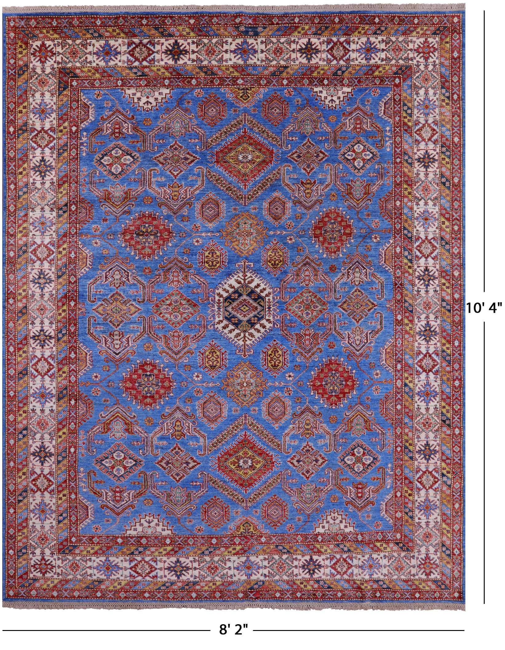 Blue Super Kazak Hand Knotted Wool Rug - 8' 2" X 10' 4" - Golden Nile