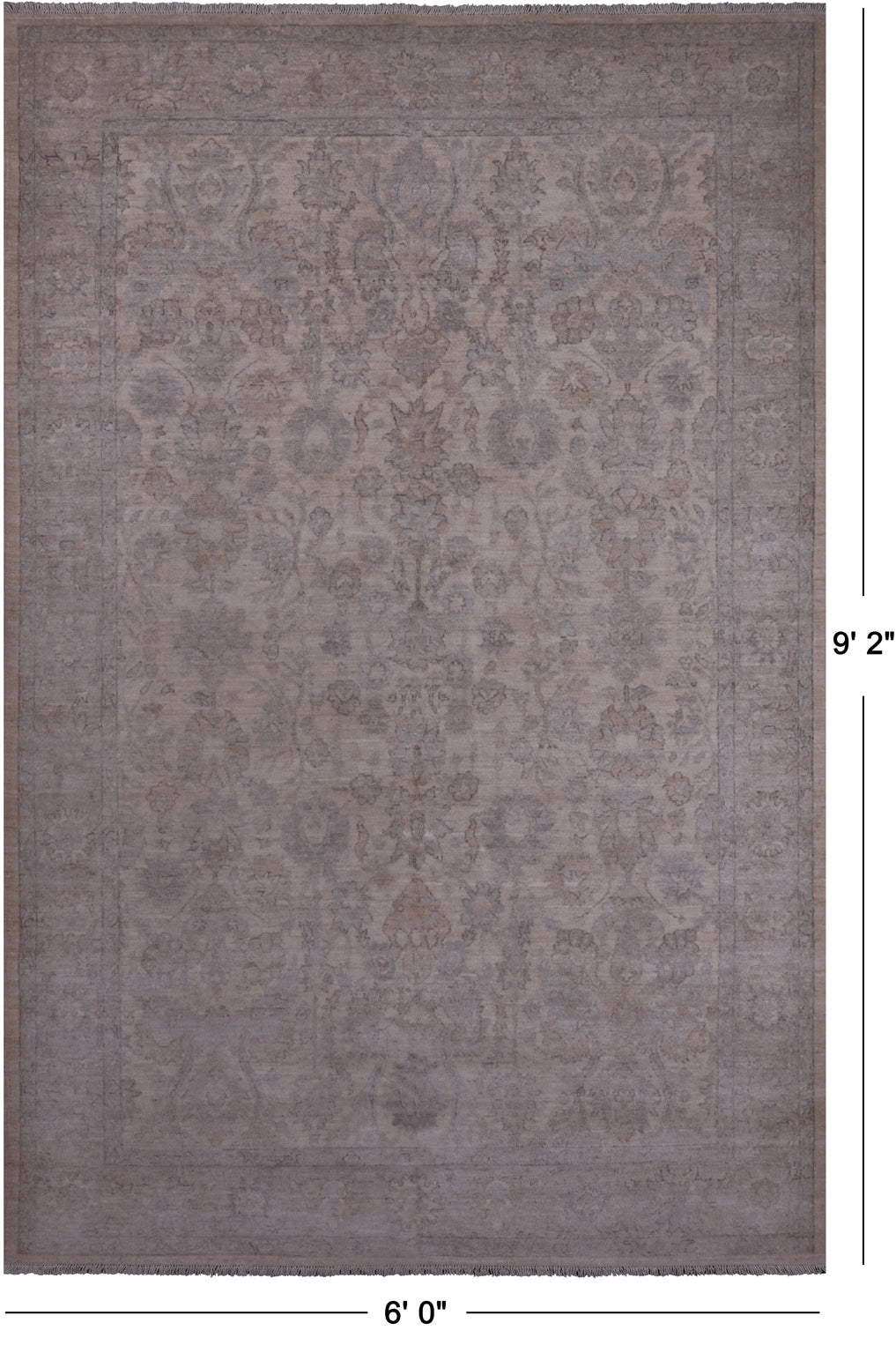 White Wash Peshawar Hand Knotted Wool Rug - 6' 0" X 9' 2"
