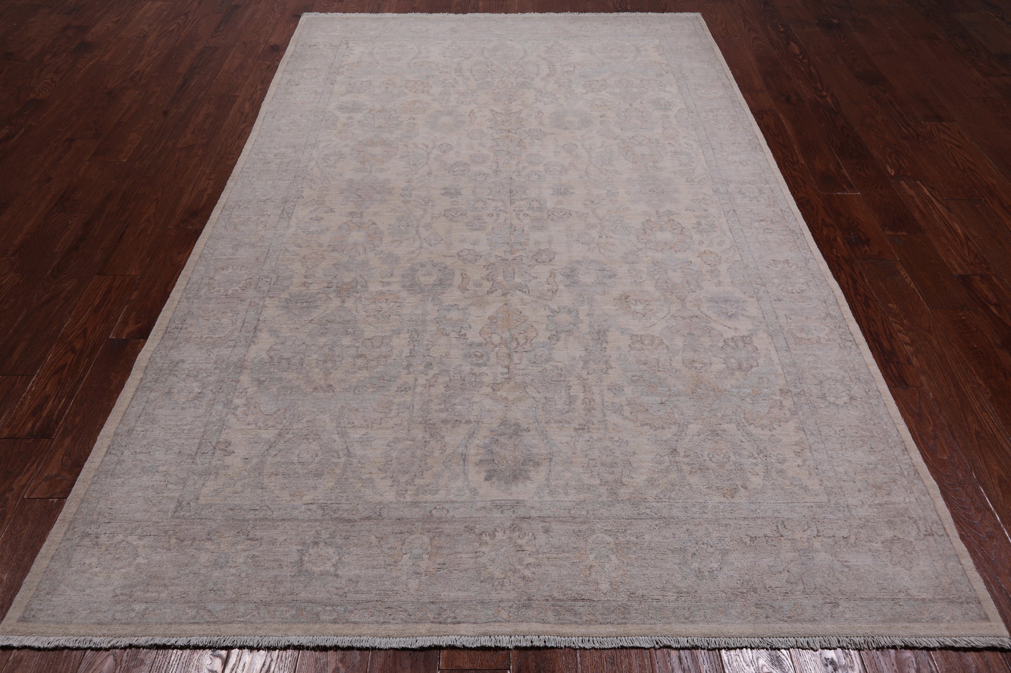 White Wash Peshawar Hand Knotted Wool Rug - 6' 0" X 9' 2"