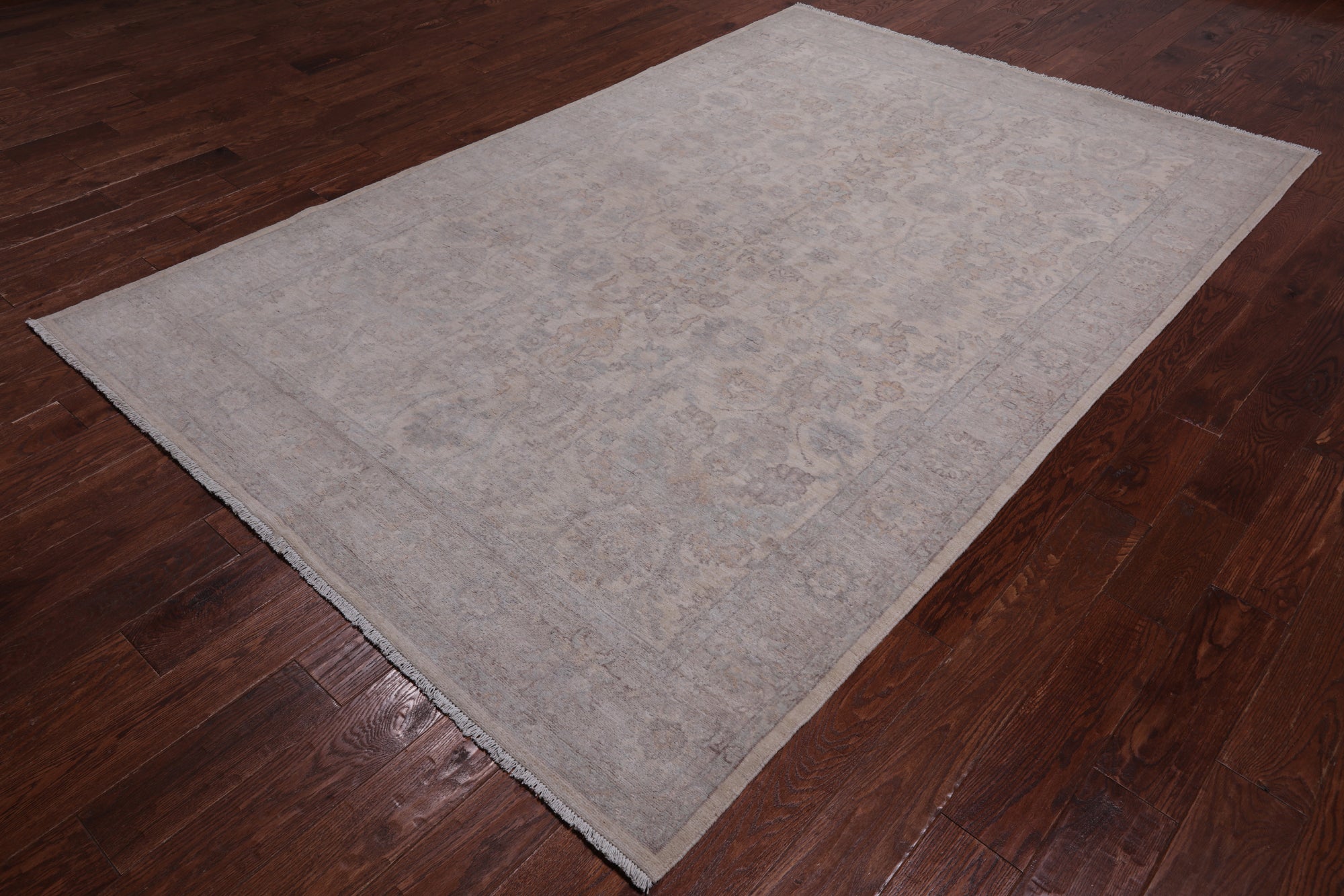 White Wash Peshawar Hand Knotted Wool Rug - 6' 0" X 9' 2"