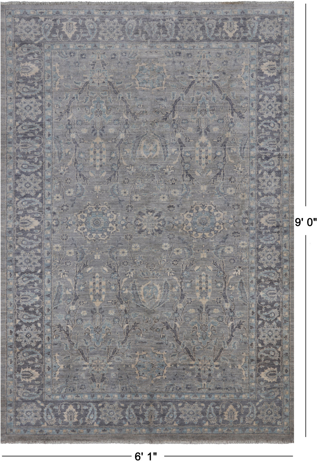 Grey Persian Fine Serapi Hand Knotted Wool Rug - 6' 1" X 9' 0"