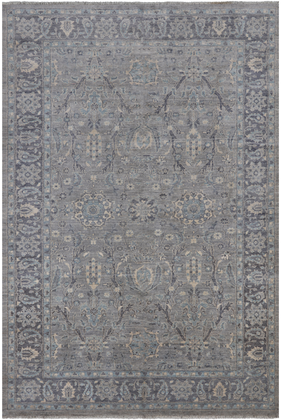 Grey Persian Fine Serapi Hand Knotted Wool Rug - 6' 1" X 9' 0"