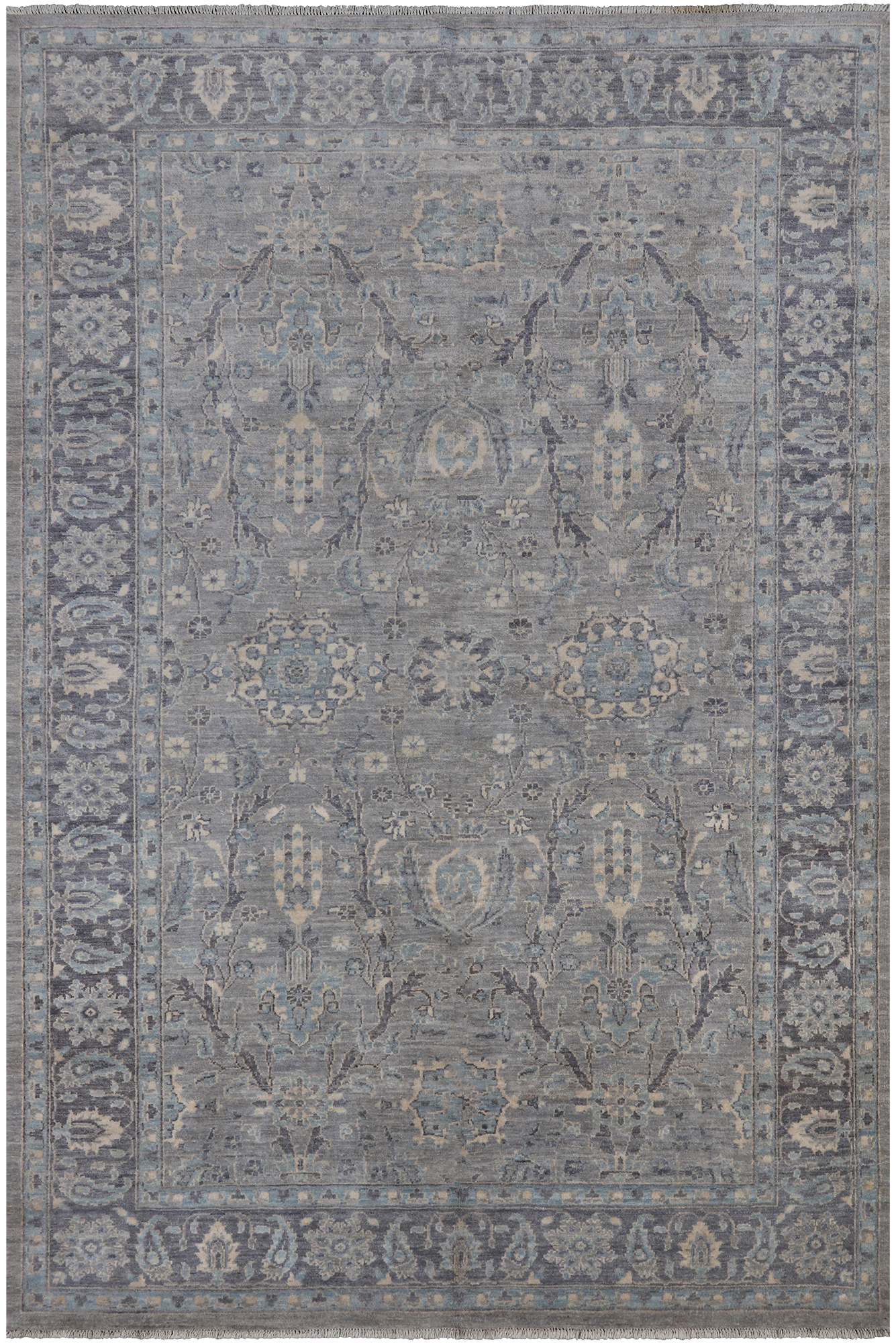 Grey Persian Fine Serapi Hand Knotted Wool Rug - 6' 1" X 9' 0"
