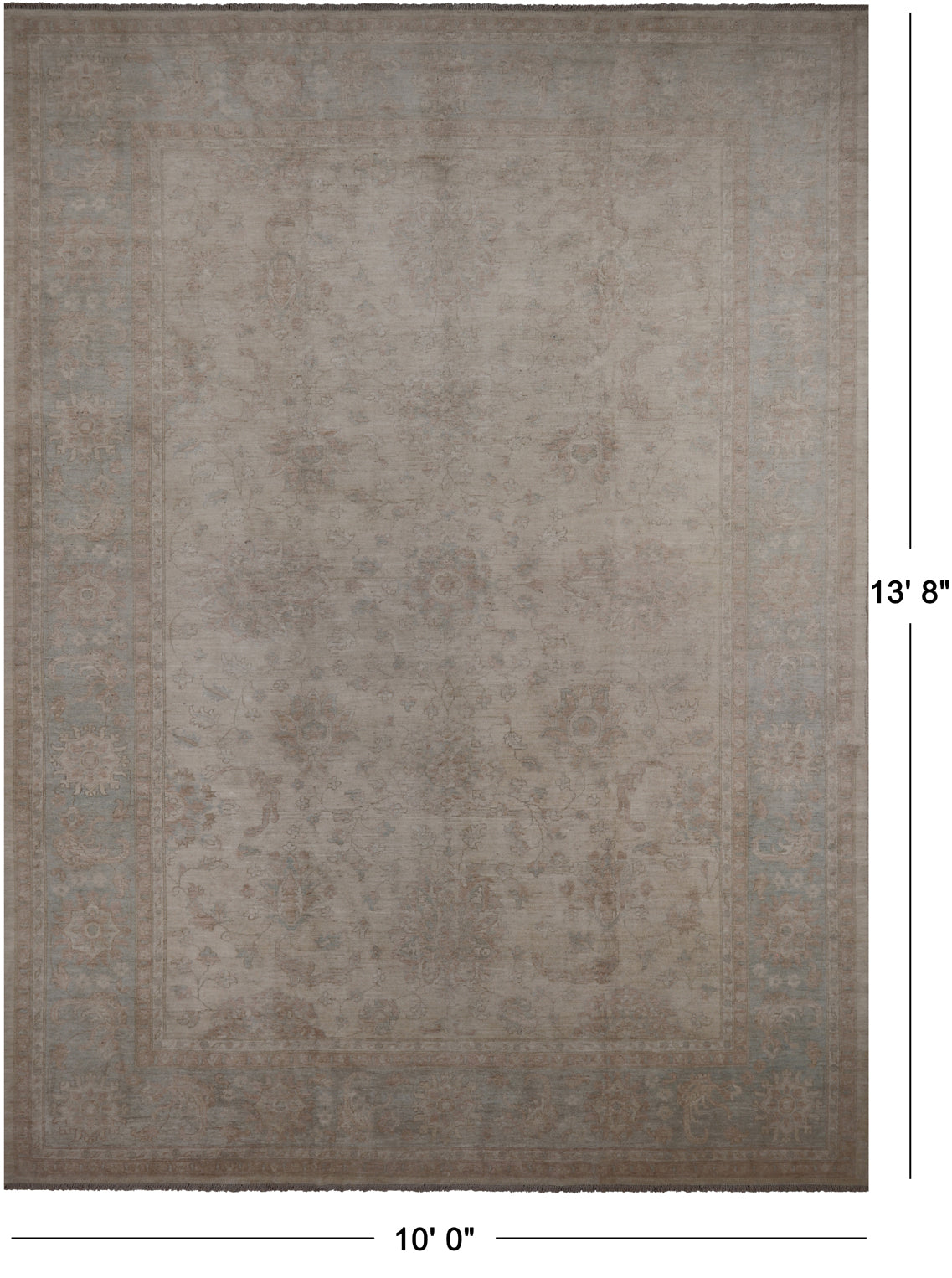 Ivory White Wash Peshawar Hand Knotted Wool Rug - 10' 0" X 13' 8"