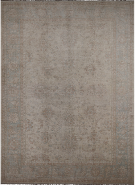Ivory White Wash Peshawar Hand Knotted Wool Rug - 10' 0" X 13' 8"