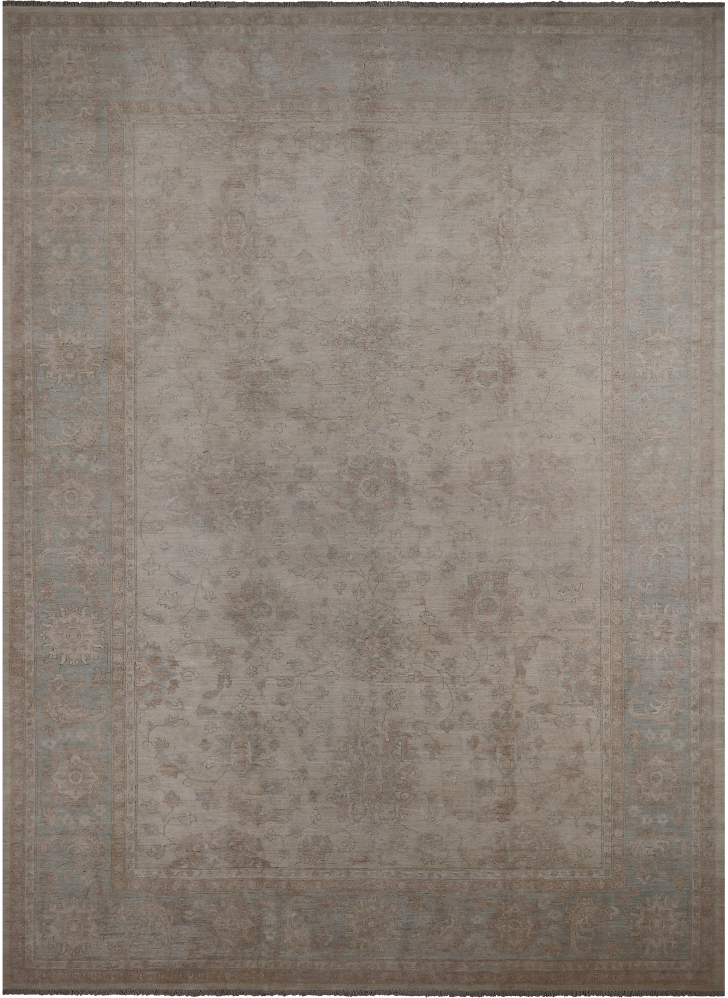 Ivory White Wash Peshawar Hand Knotted Wool Rug - 10' 0" X 13' 8"