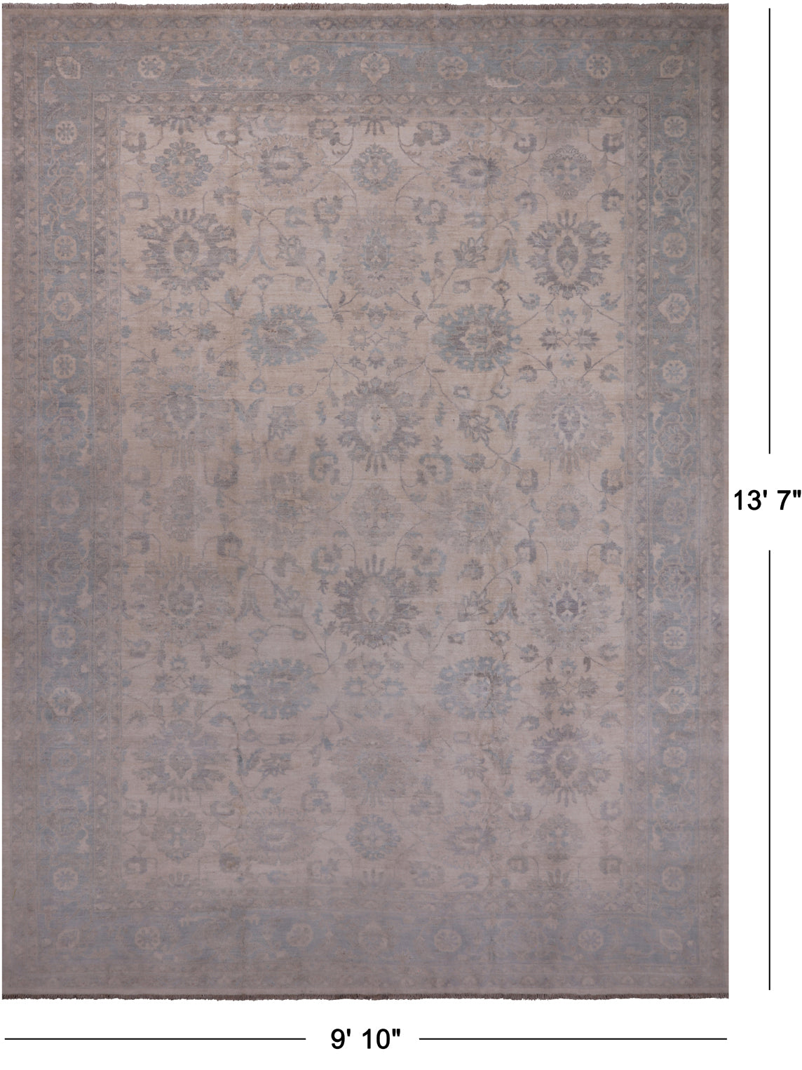 Ivory Peshawar Hand Knotted Wool Rug - 9' 10" X 13' 7"