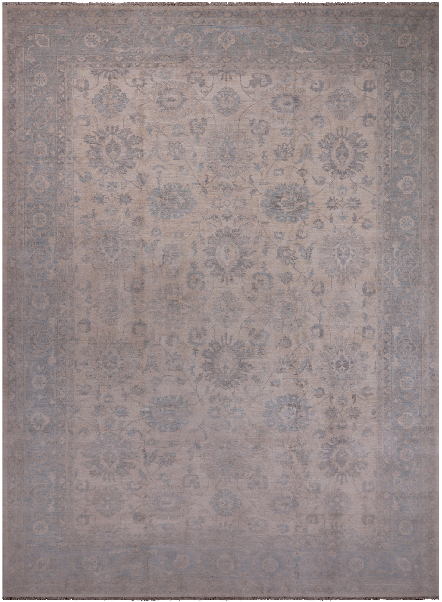 Ivory Peshawar Hand Knotted Wool Rug - 9' 10" X 13' 7"