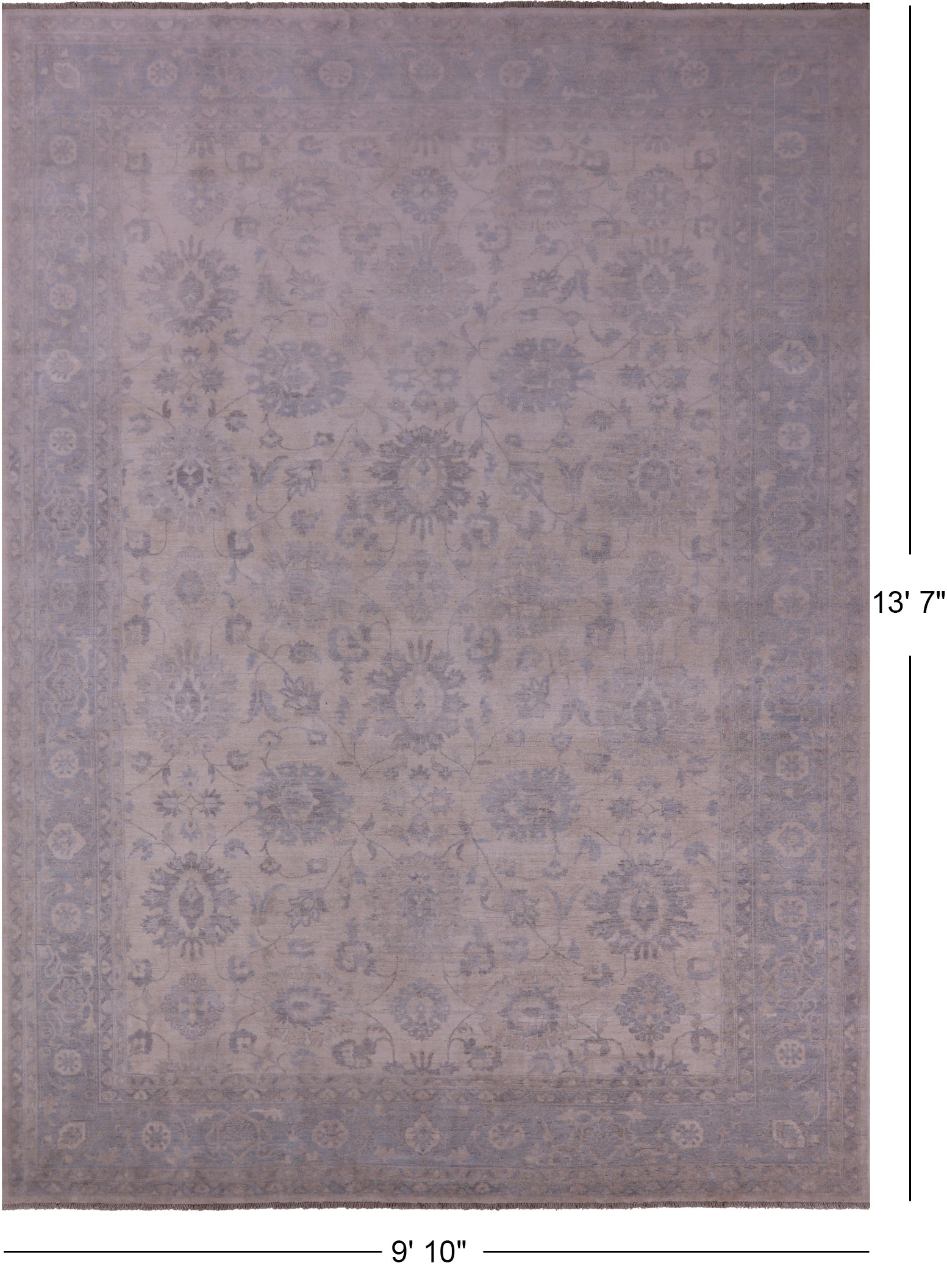 Ivory Peshawar Hand Knotted Wool Rug - 9' 10" X 13' 7" - Golden Nile