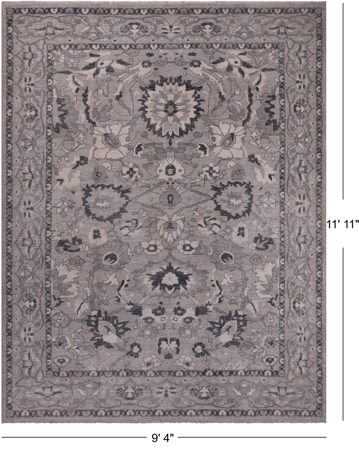SUPER SALE Grey Peshawar Handmade Wool Rug - 9' 4" X 11' 11"