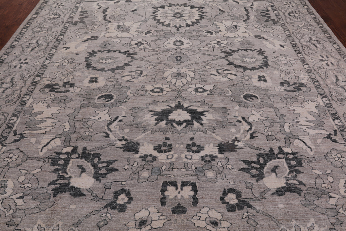 SUPER SALE Grey Peshawar Handmade Wool Rug - 9' 4" X 11' 11"