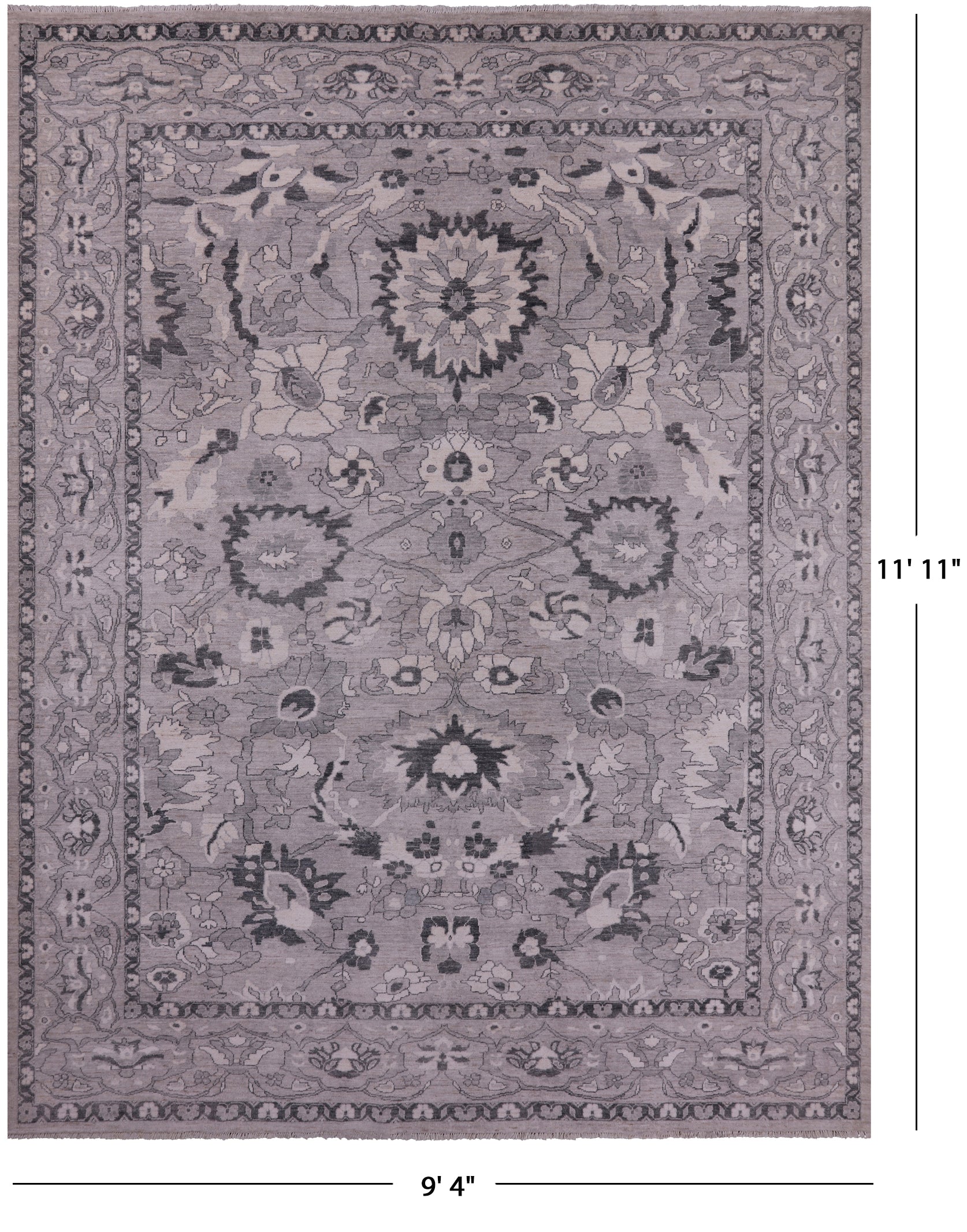 Grey Peshawar Handmade Wool Rug - 9' 4" X 11' 11" - Golden Nile