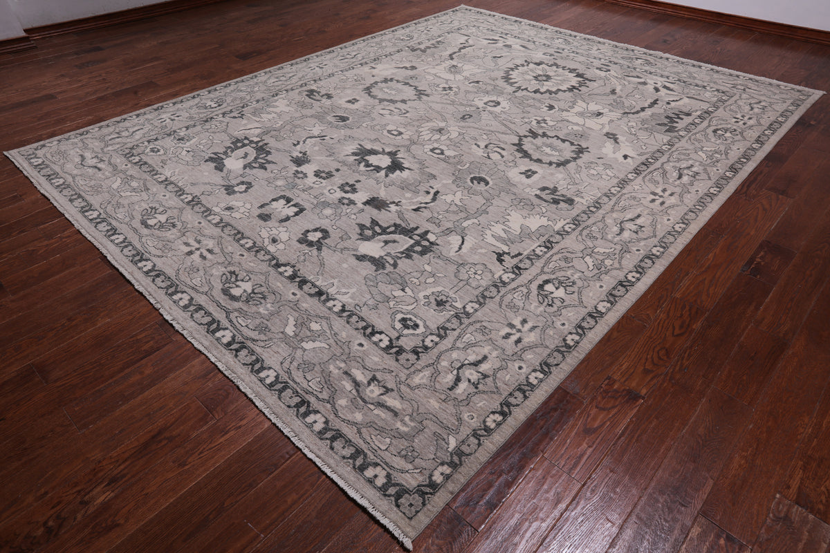 SUPER SALE Grey Peshawar Handmade Wool Rug - 9' 4" X 11' 11"