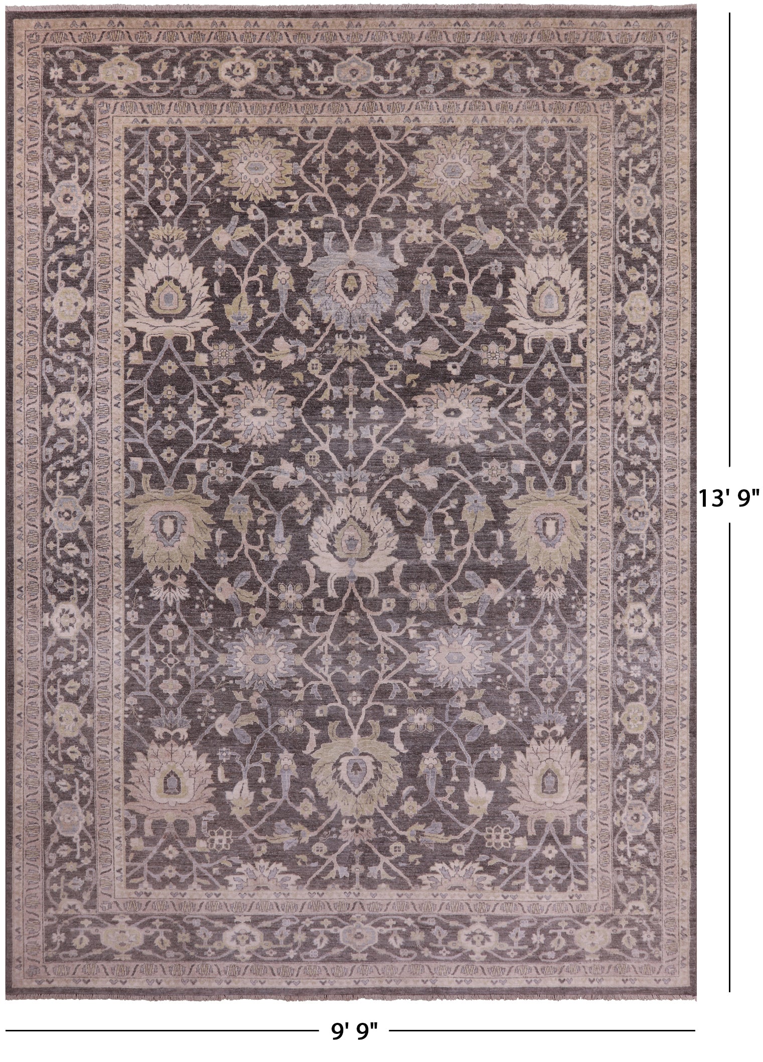 Grey Peshawar Hand Knotted Wool Rug - 9' 9" X 13' 9" - Golden Nile