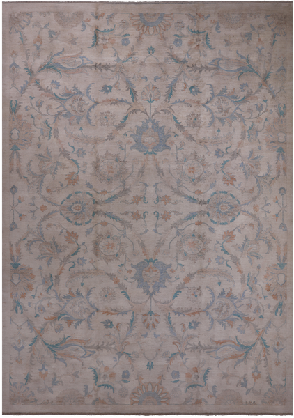 Ivory White Wash Peshawar Hand Knotted Wool Rug - 9' 11" X 13' 11"