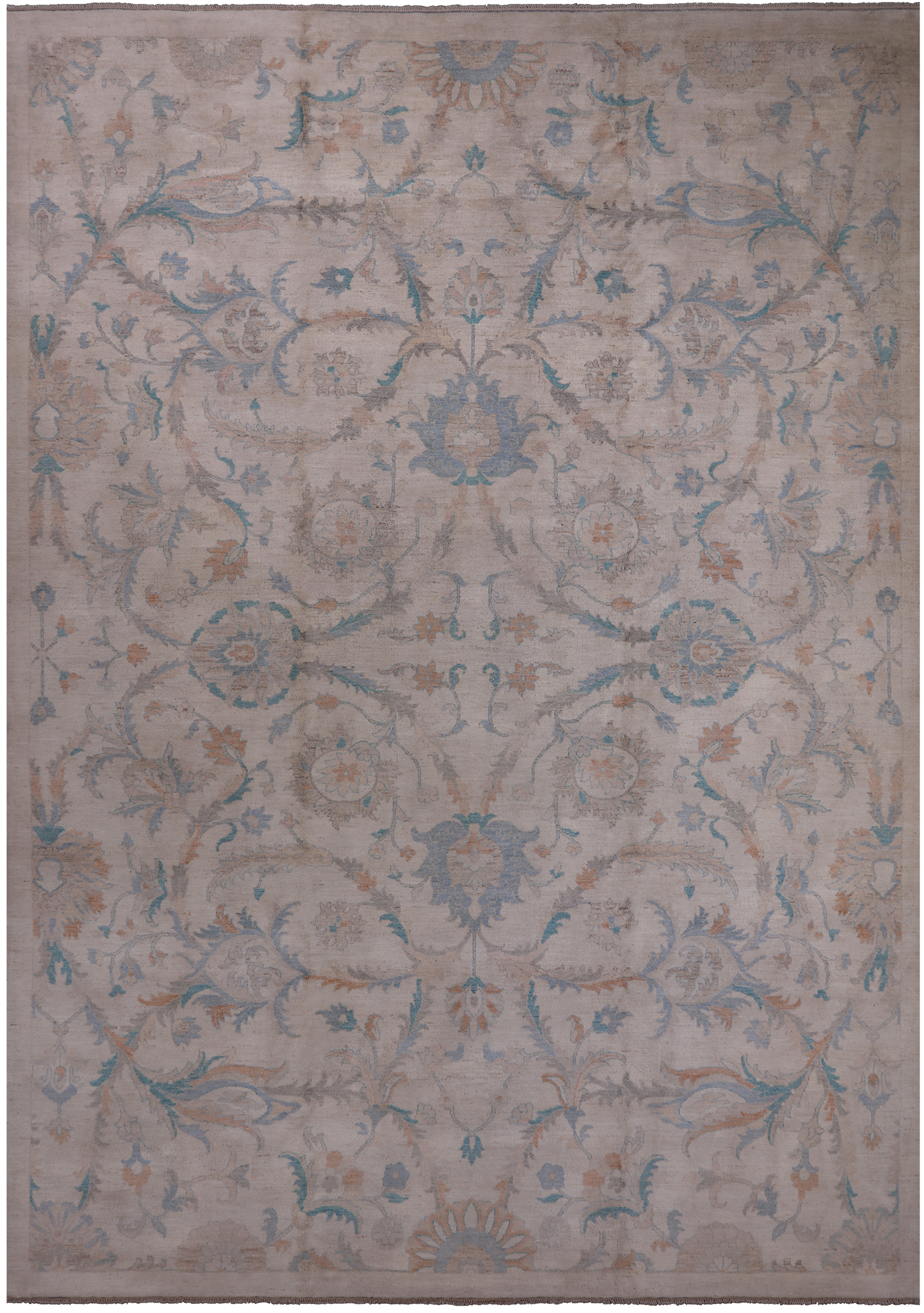 Ivory White Wash Peshawar Hand Knotted Wool Rug - 9' 11" X 13' 11"