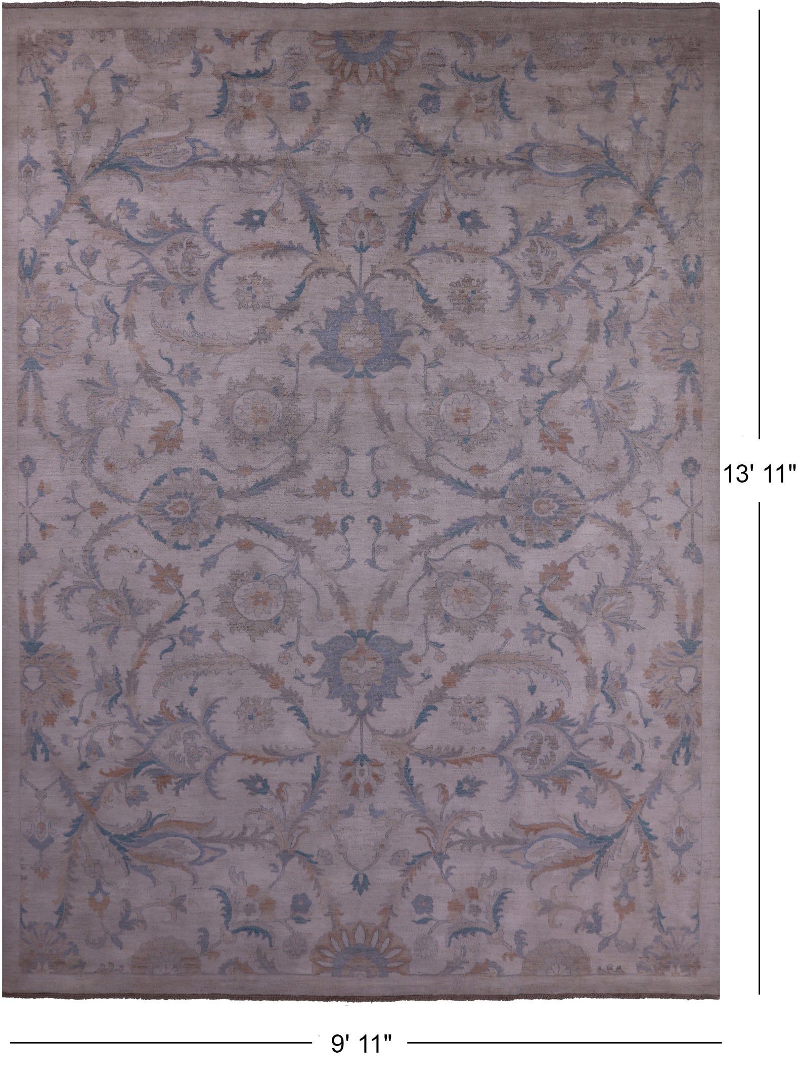Ivory White Wash Peshawar Hand Knotted Wool Rug - 9' 11" X 13' 11" - Golden Nile