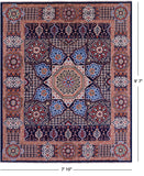 Blue Geometric Persian Mamluk Hand Knotted Wool Rug - 7' 10" X 9' 7" - Golden Nile