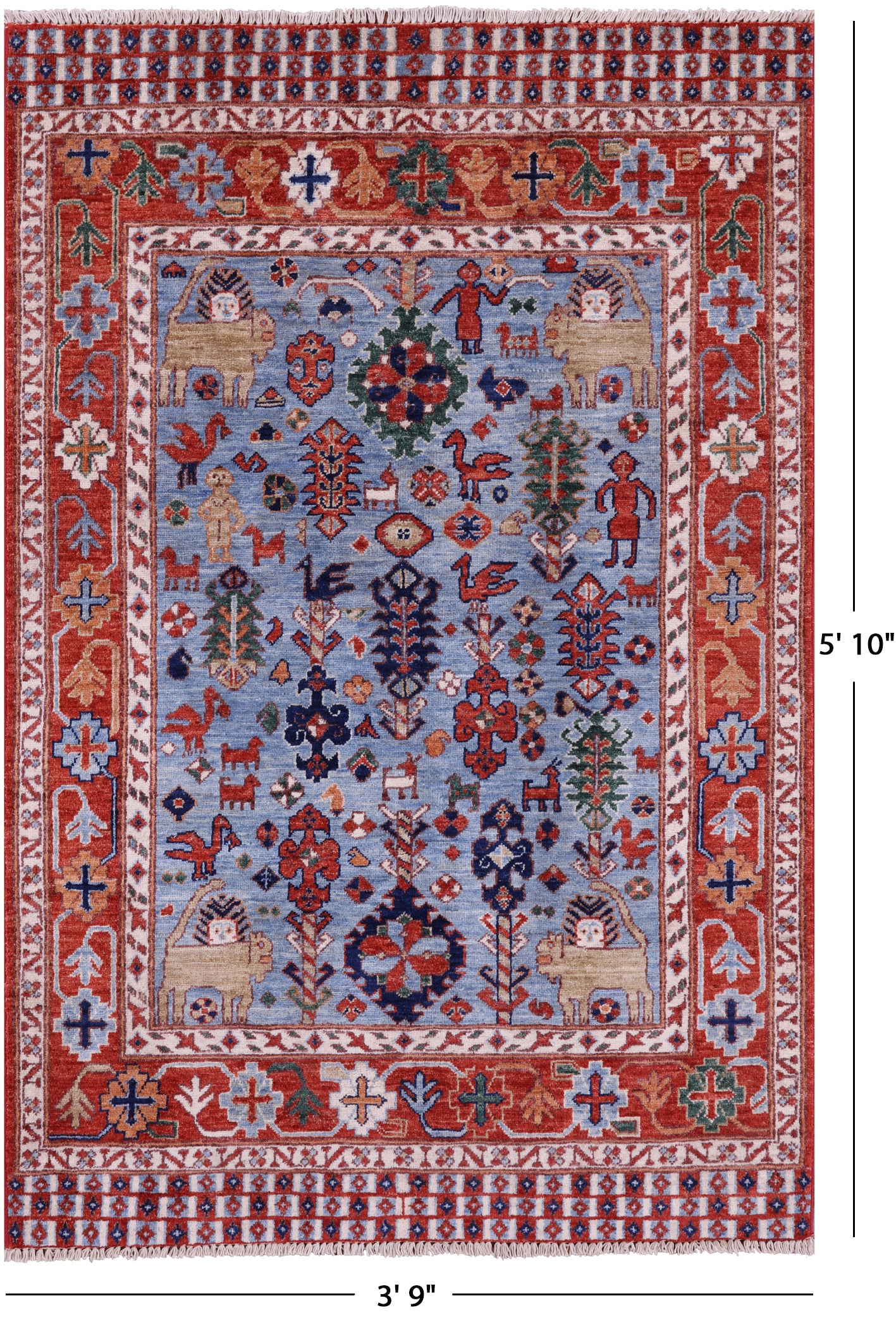 Blue Persian Fine Serapi Hand Knotted Wool Rug - 3' 9" X 5' 10" - Golden Nile