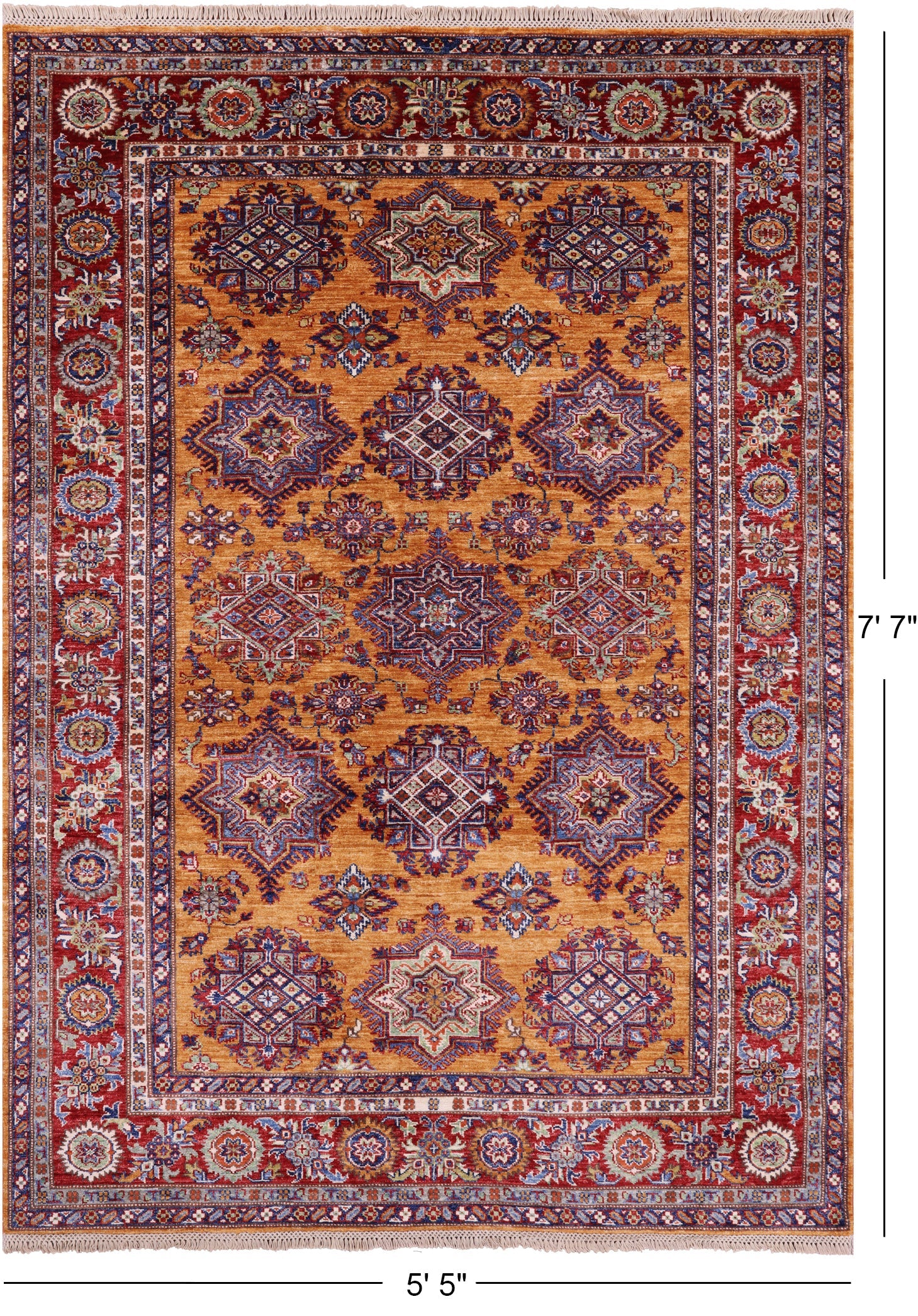 Gold Super Kazak Hand Knotted Wool Rug - 5' 5" X 7' 7" - Golden Nile