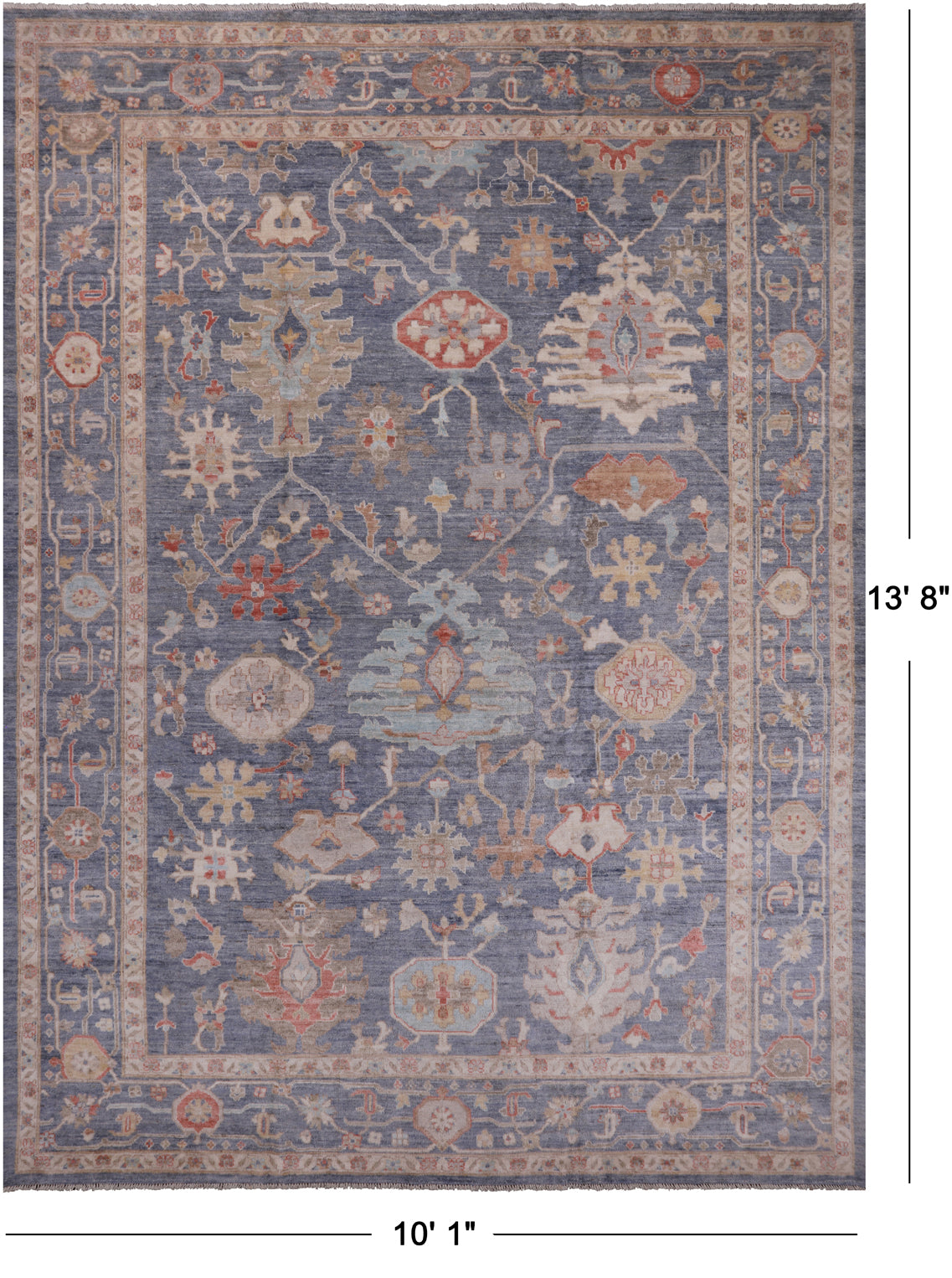 Grey Turkish Oushak Handmade Wool Rug - 10' 1" X 13' 8"