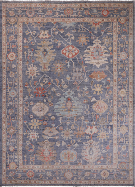 Grey Turkish Oushak Handmade Wool Rug - 10' 1" X 13' 8"