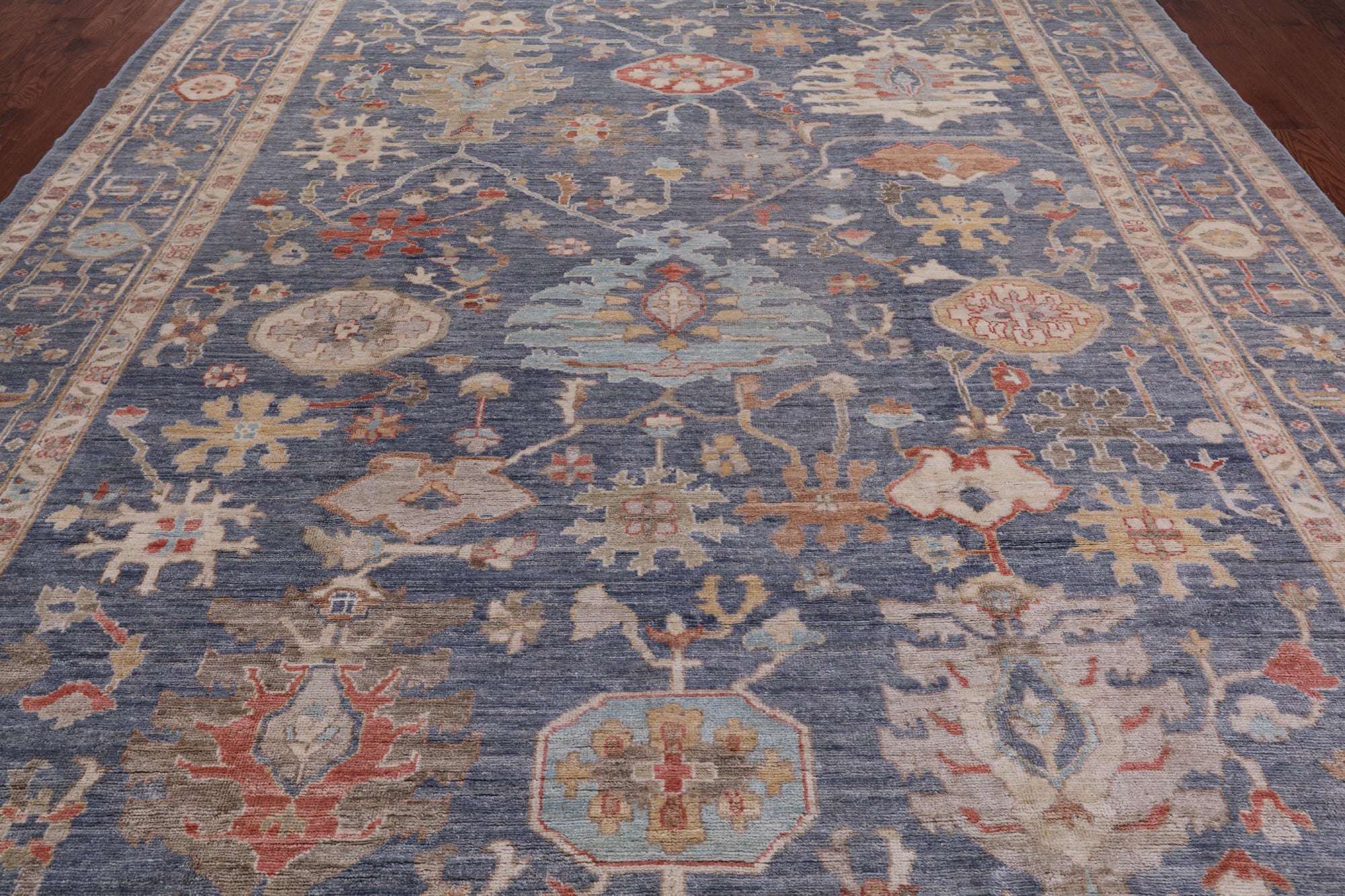 Grey Turkish Oushak Handmade Wool Rug - 10' 1" X 13' 8"