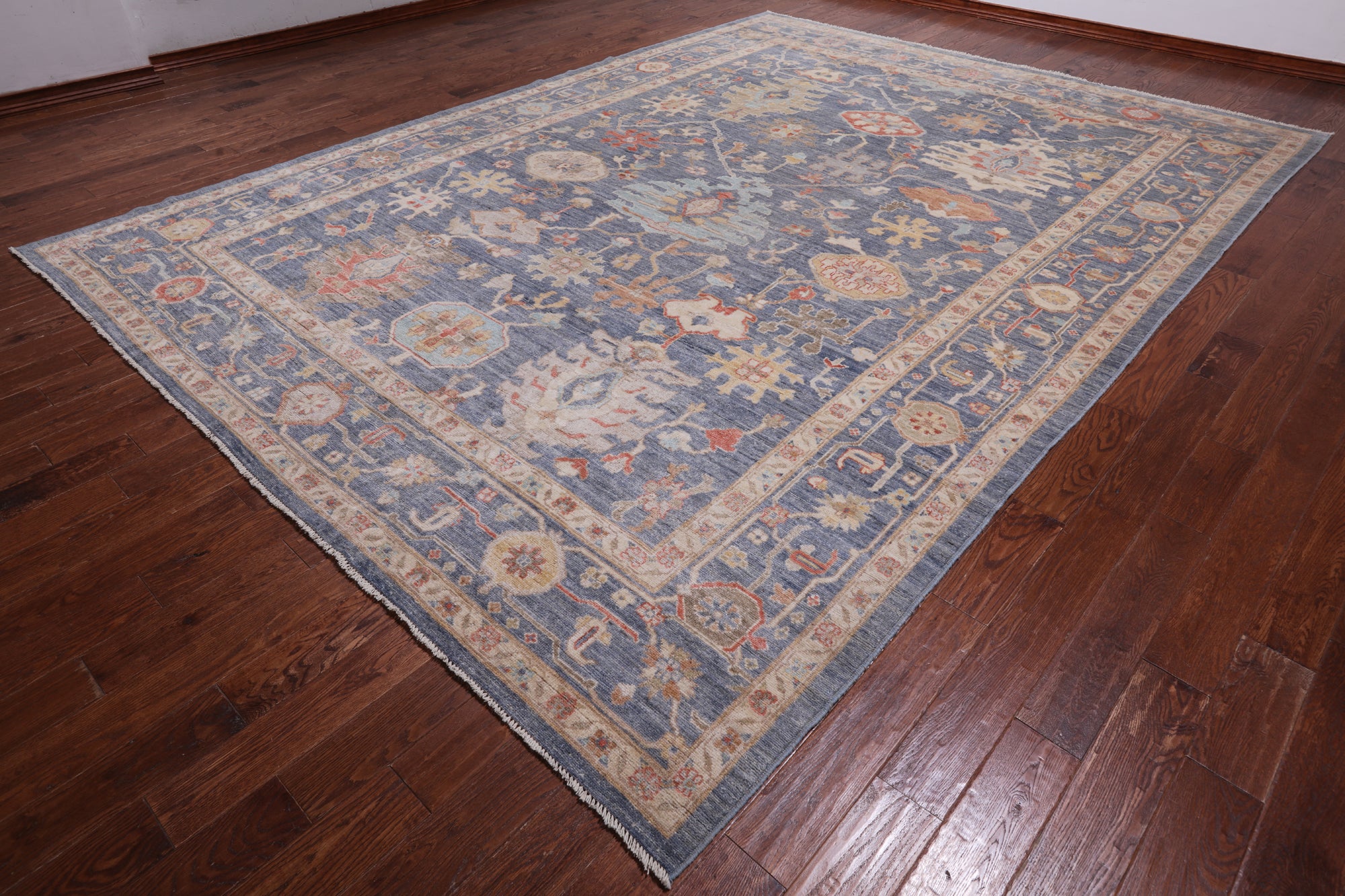 Grey Turkish Oushak Handmade Wool Rug - 10' 1" X 13' 8"