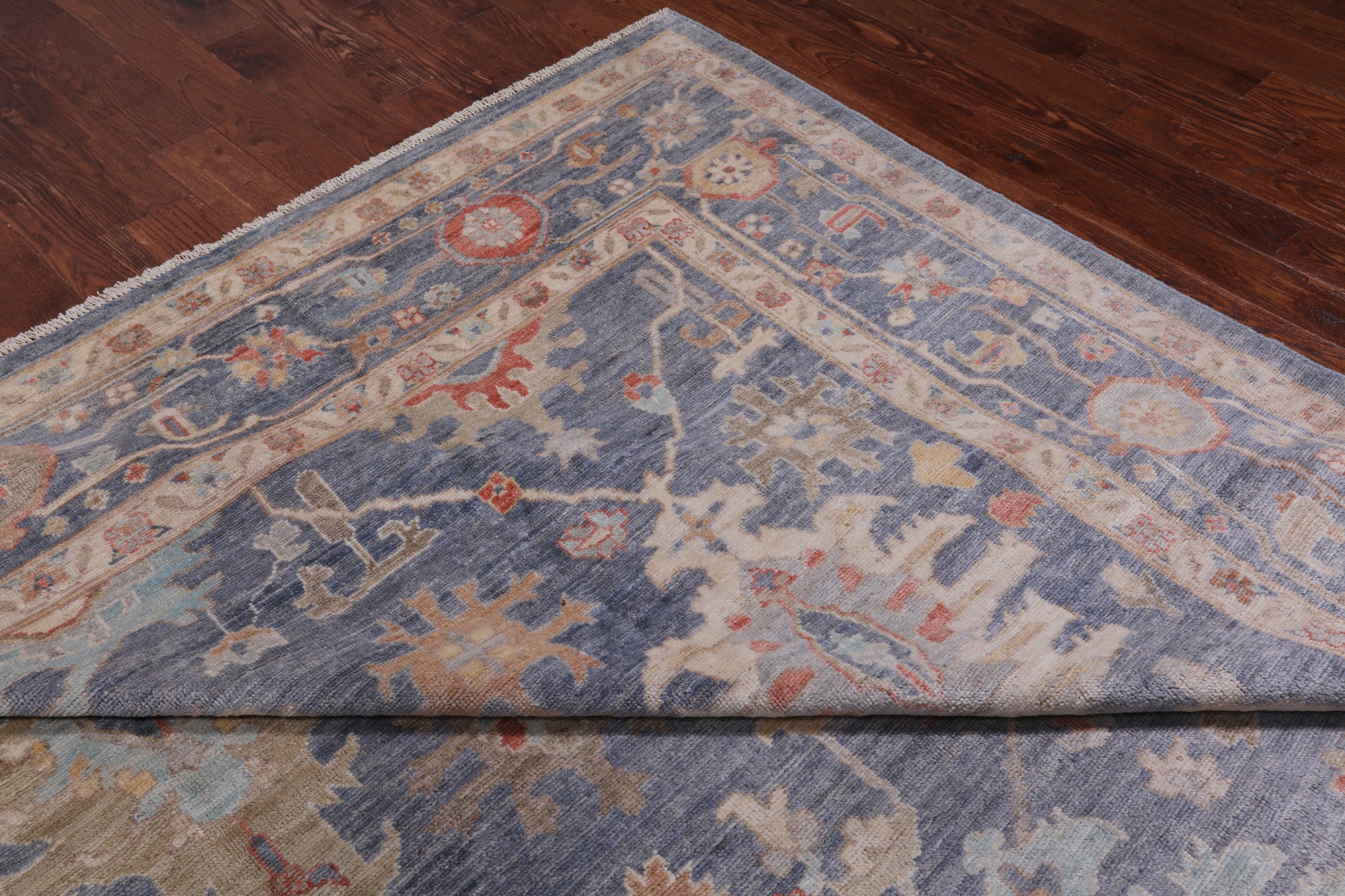 Grey Turkish Oushak Handmade Wool Rug - 10' 1" X 13' 8"