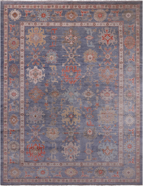 Grey Turkish Oushak Hand Knotted Wool Rug - 9' 0" X 11' 8"