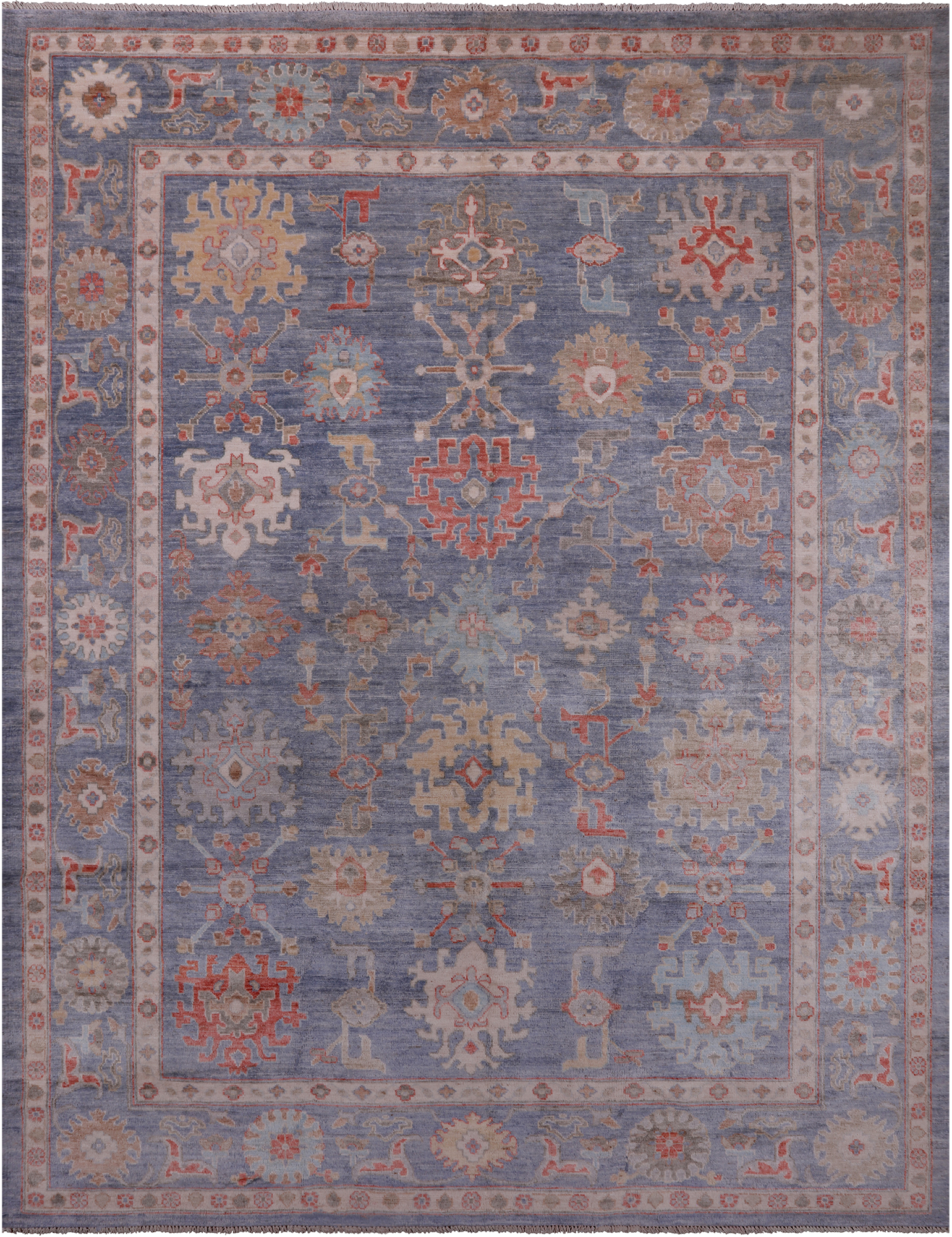 Grey Turkish Oushak Hand Knotted Wool Rug - 9' 0" X 11' 8"
